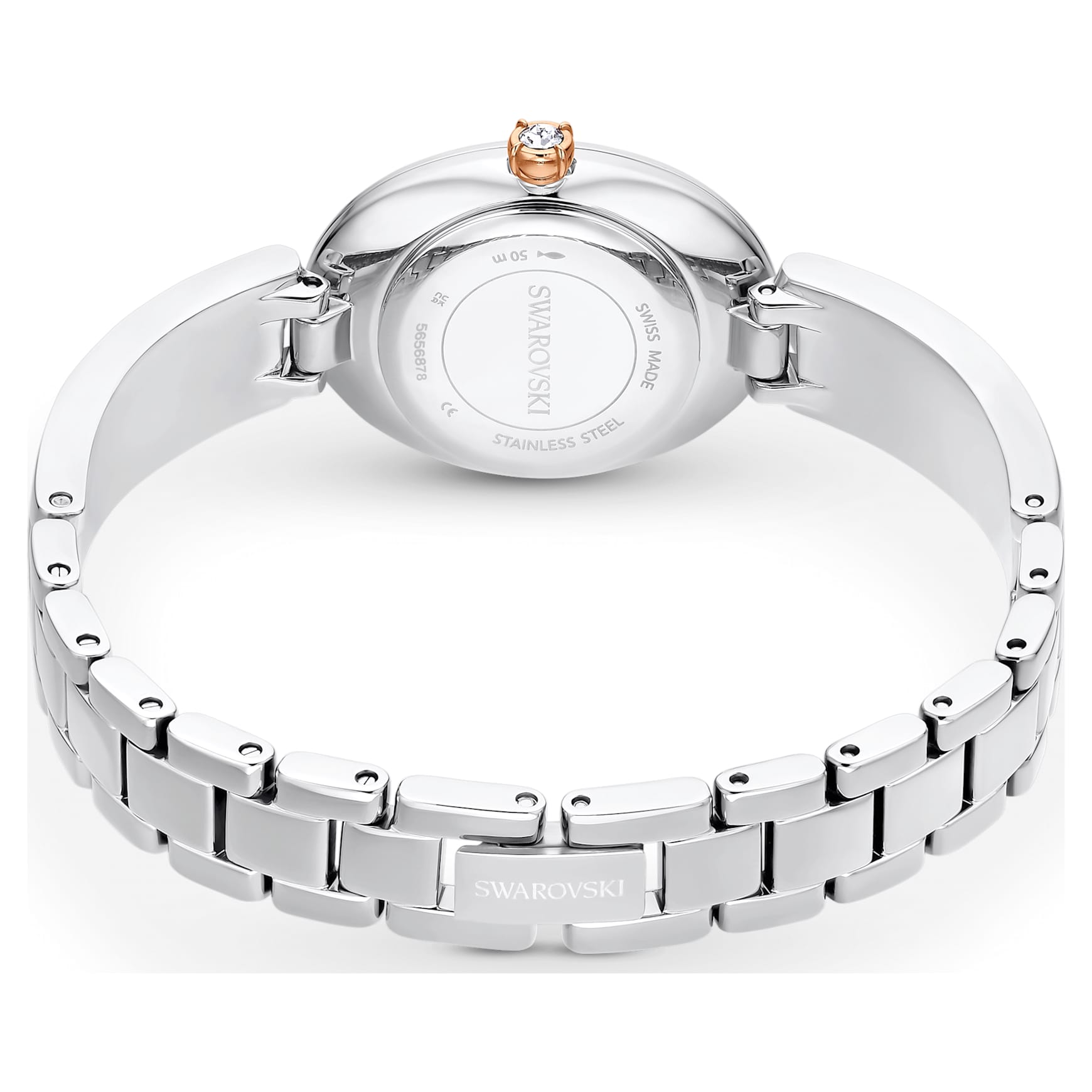 Crystal Rock oval watch, Swiss Made, Crystal bracelet, White, Stainless steel by SWAROVSKI