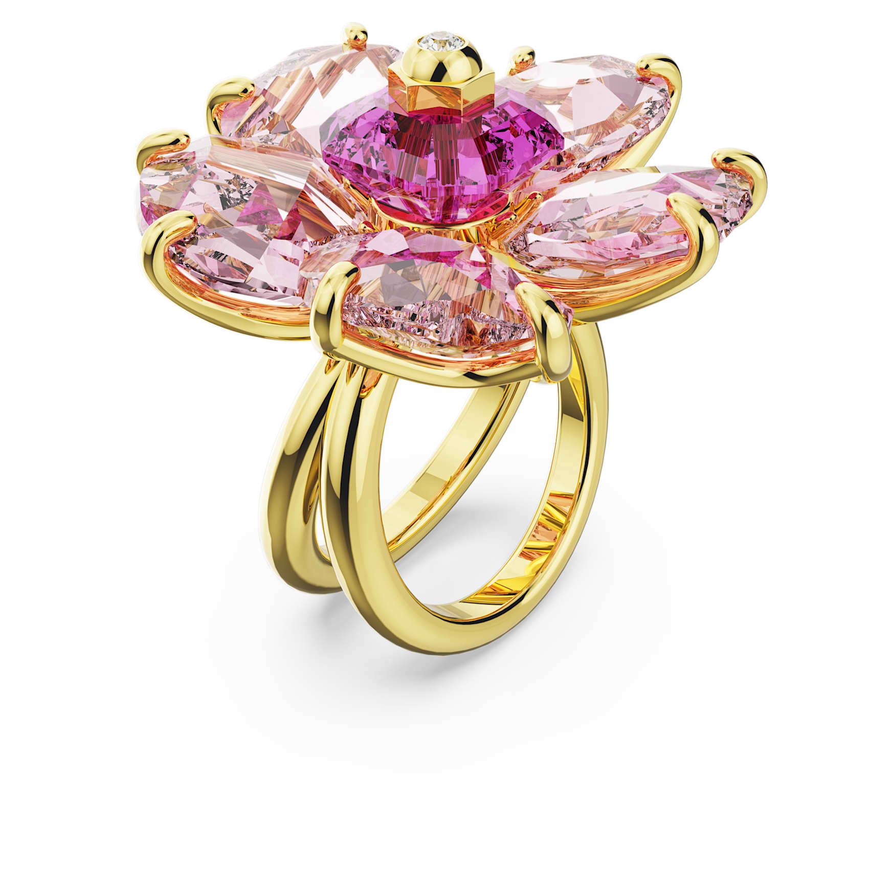Idyllia cocktail ring, Flower, Pink, Gold-tone plated