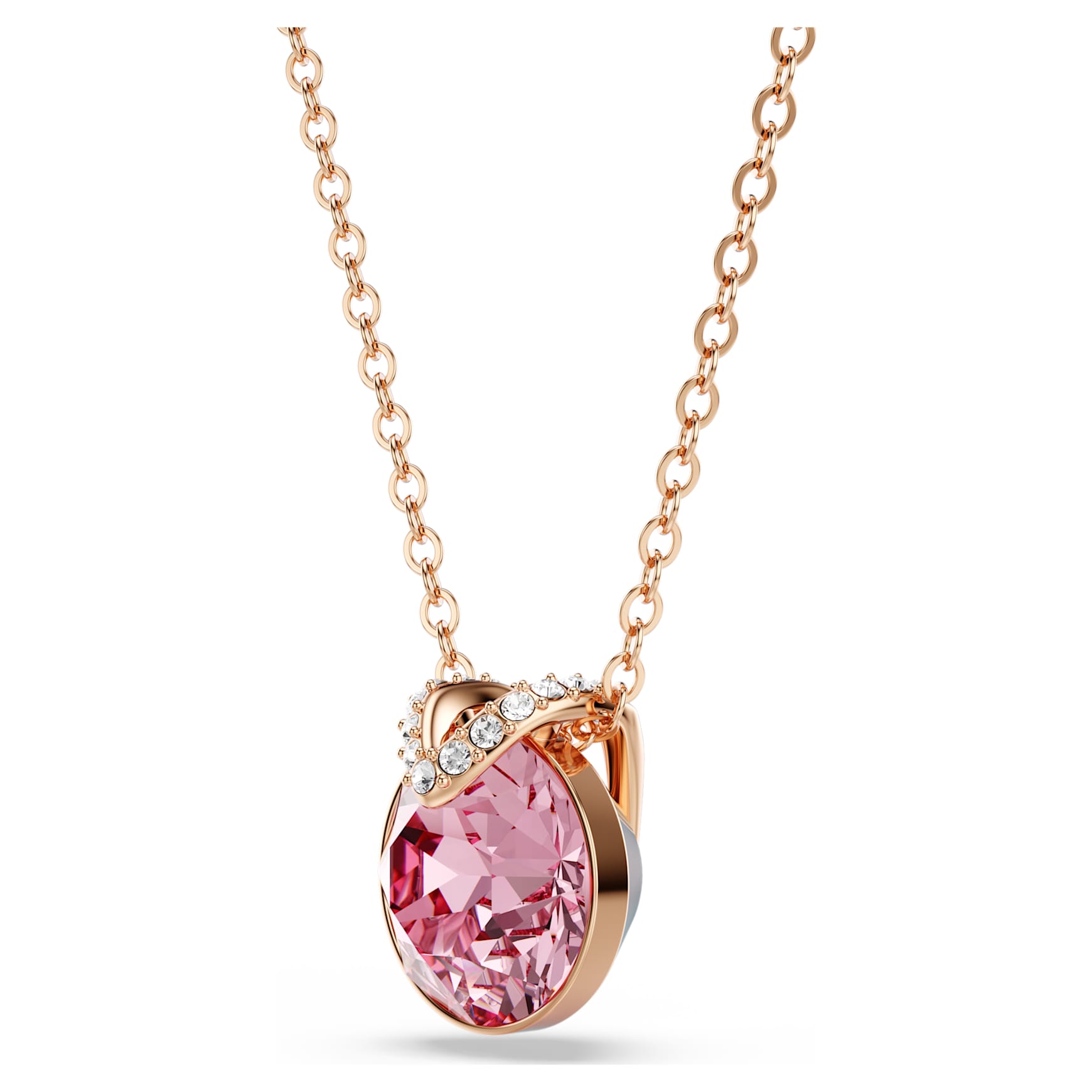 Bella V pendant, Round cut, Pink, 18K rose gold finish