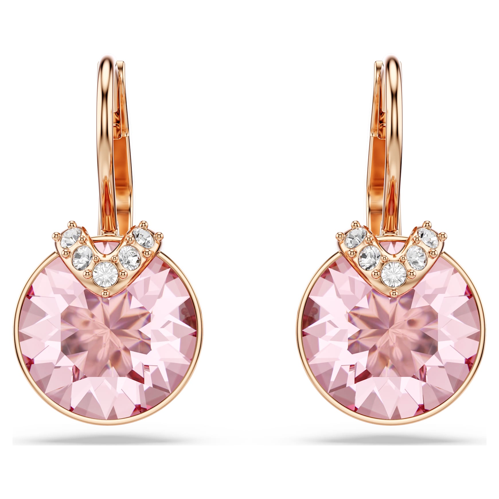 Bella V drop earrings, Round cut, Pink, 18K rose gold finish