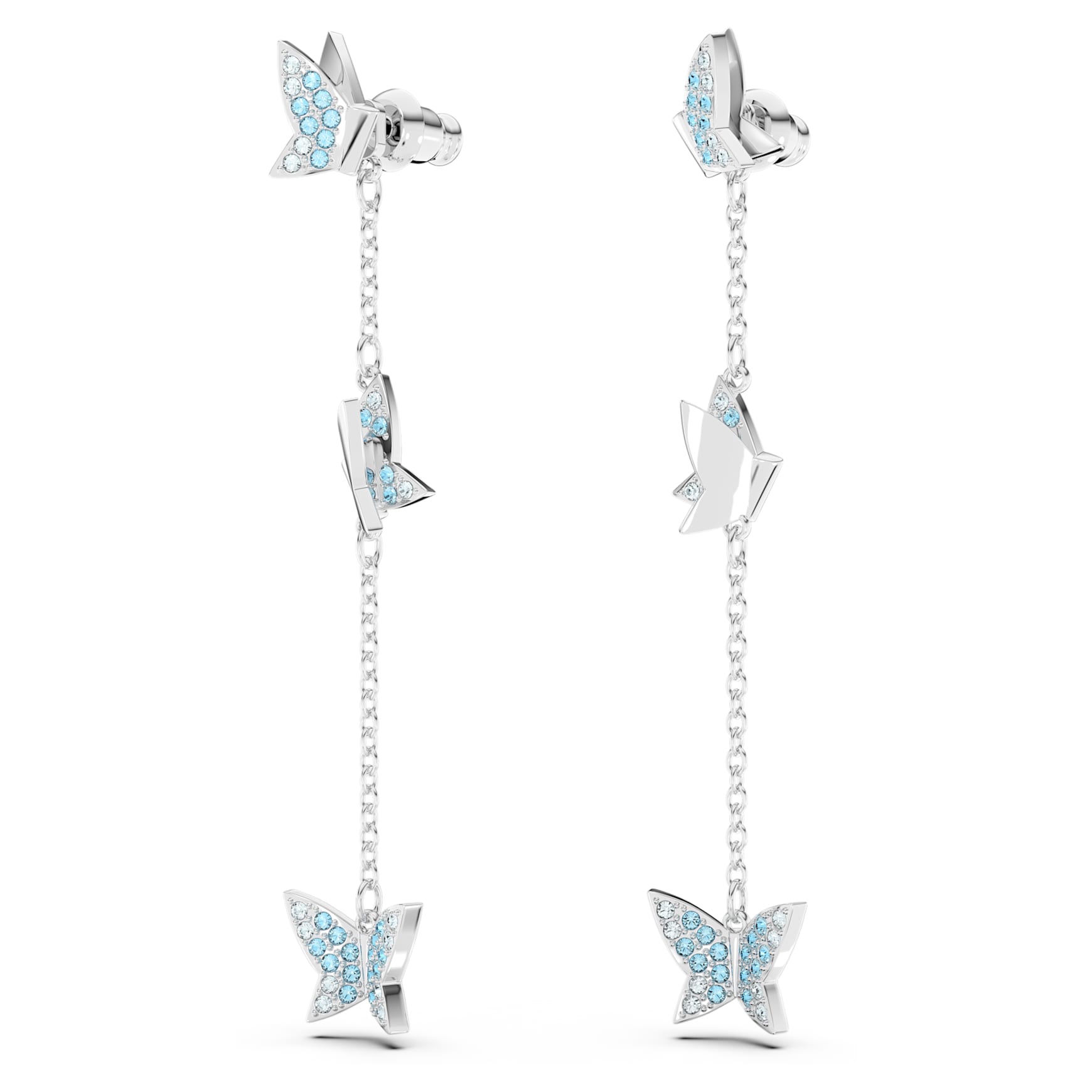 Idyllia Lilia drop earrings, Butterfly, Blue, Rhodium plated by SWAROVSKI
