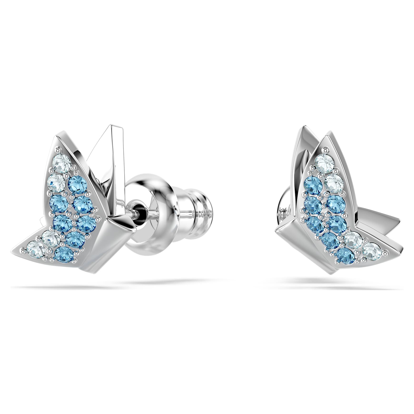 Idyllia Lilia stud earrings, Butterfly, Blue, Rhodium plated by SWAROVSKI