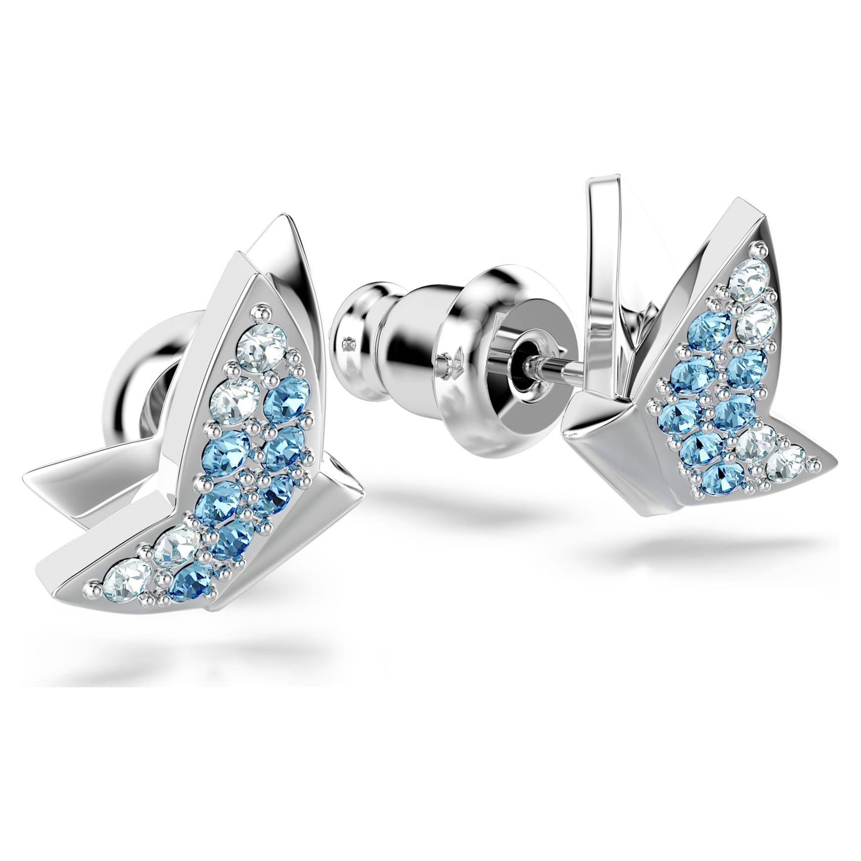 Idyllia Lilia stud earrings, Butterfly, Blue, Rhodium plated by SWAROVSKI