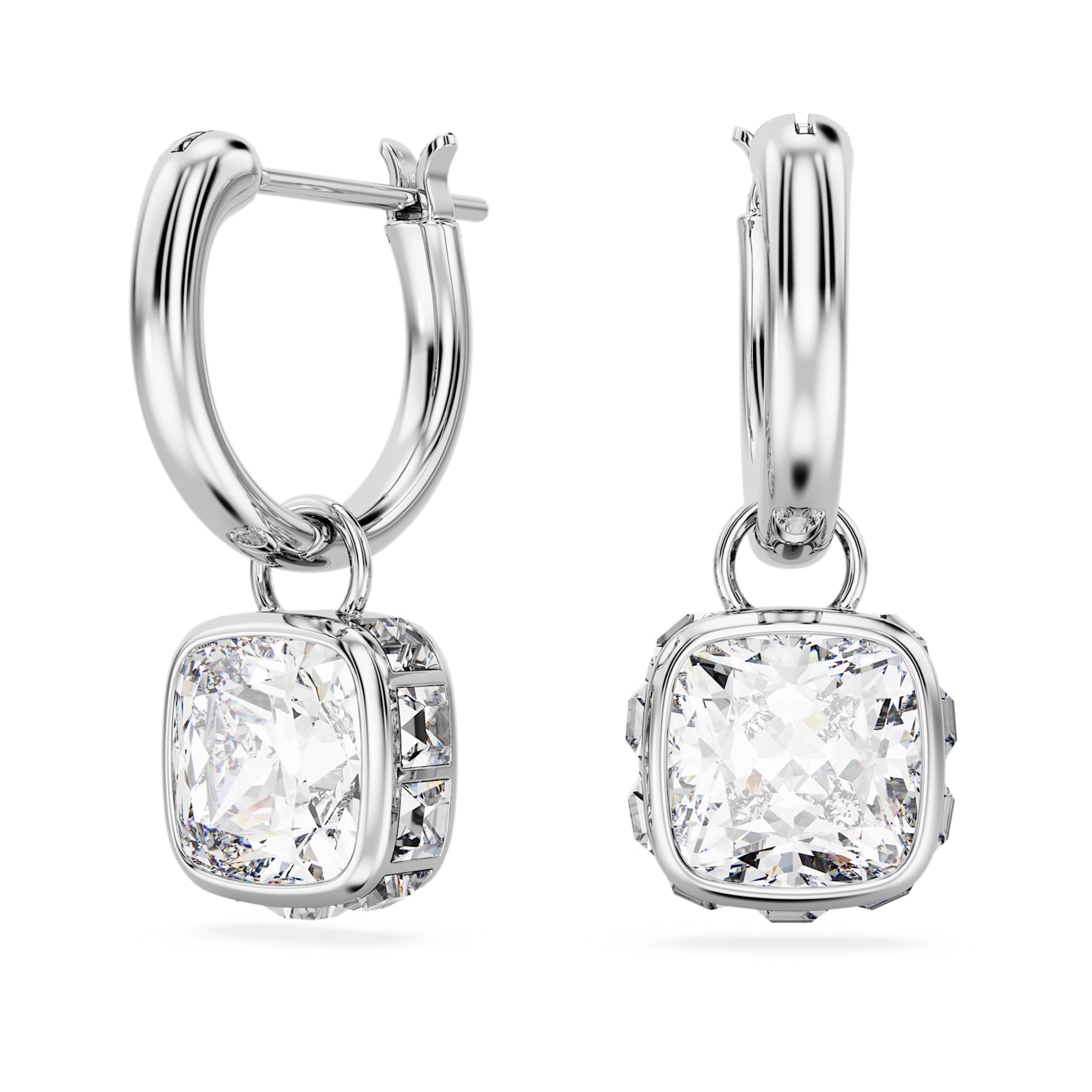 Stilla drop earrings, Square cut, White, Rhodium plated by SWAROVSKI