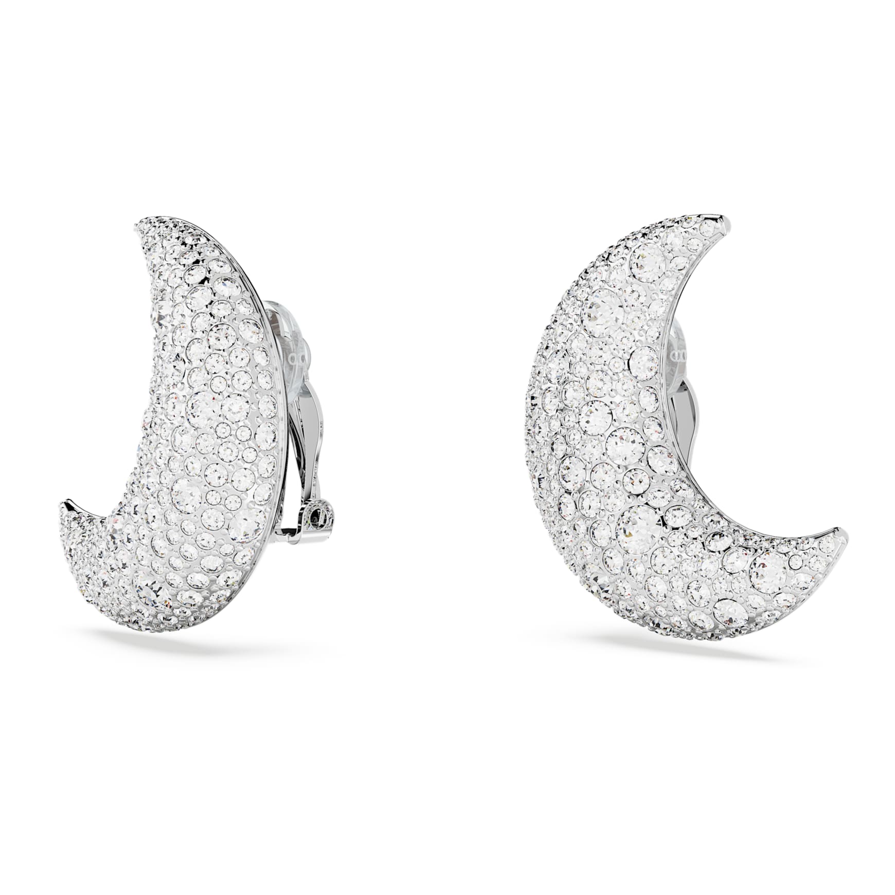 Sublima clip earrings, Moon, White, Rhodium plated