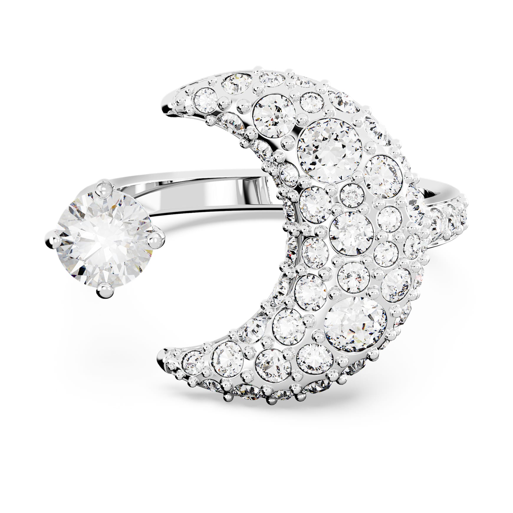 Luna open ring, Moon, White, Rhodium plated by SWAROVSKI
