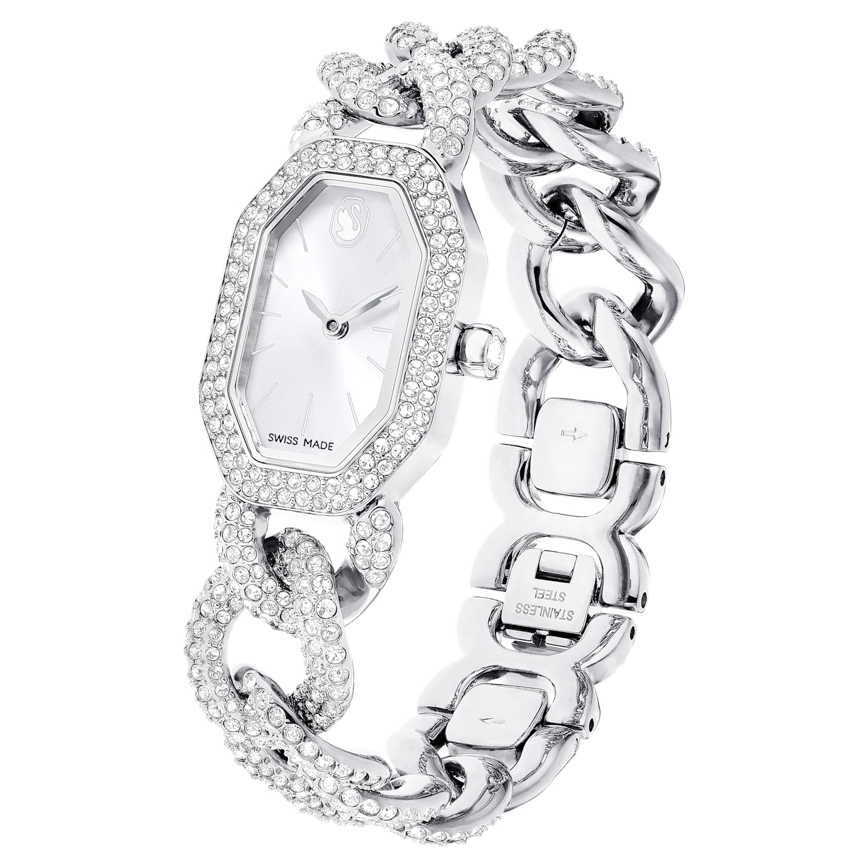 Dextera chain watch, Swiss Made, Crystal bracelet, Silver Tone, Stainless steel by SWAROVSKI