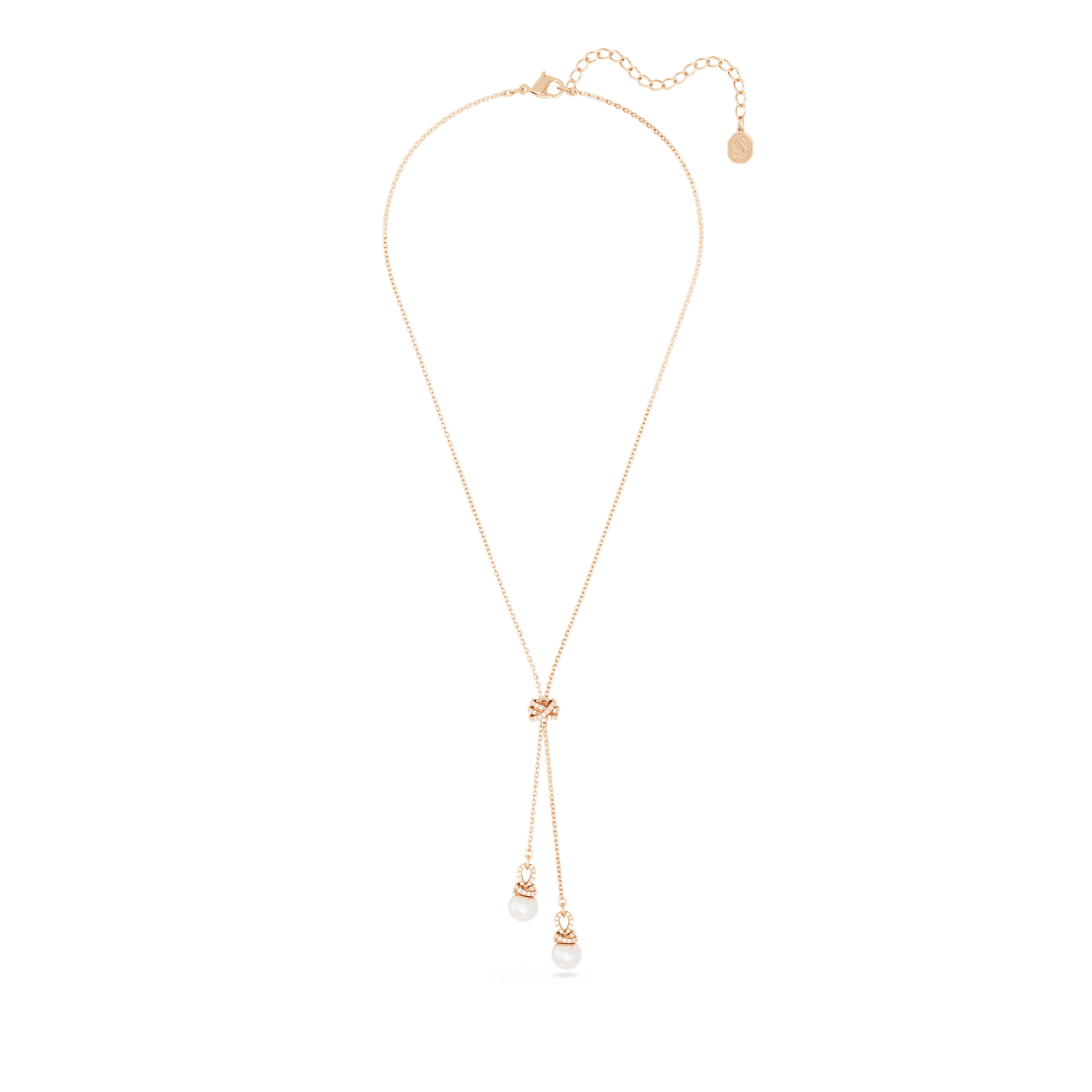 Originally Y pendant, Crystal pearl, White, 18K rose gold finish