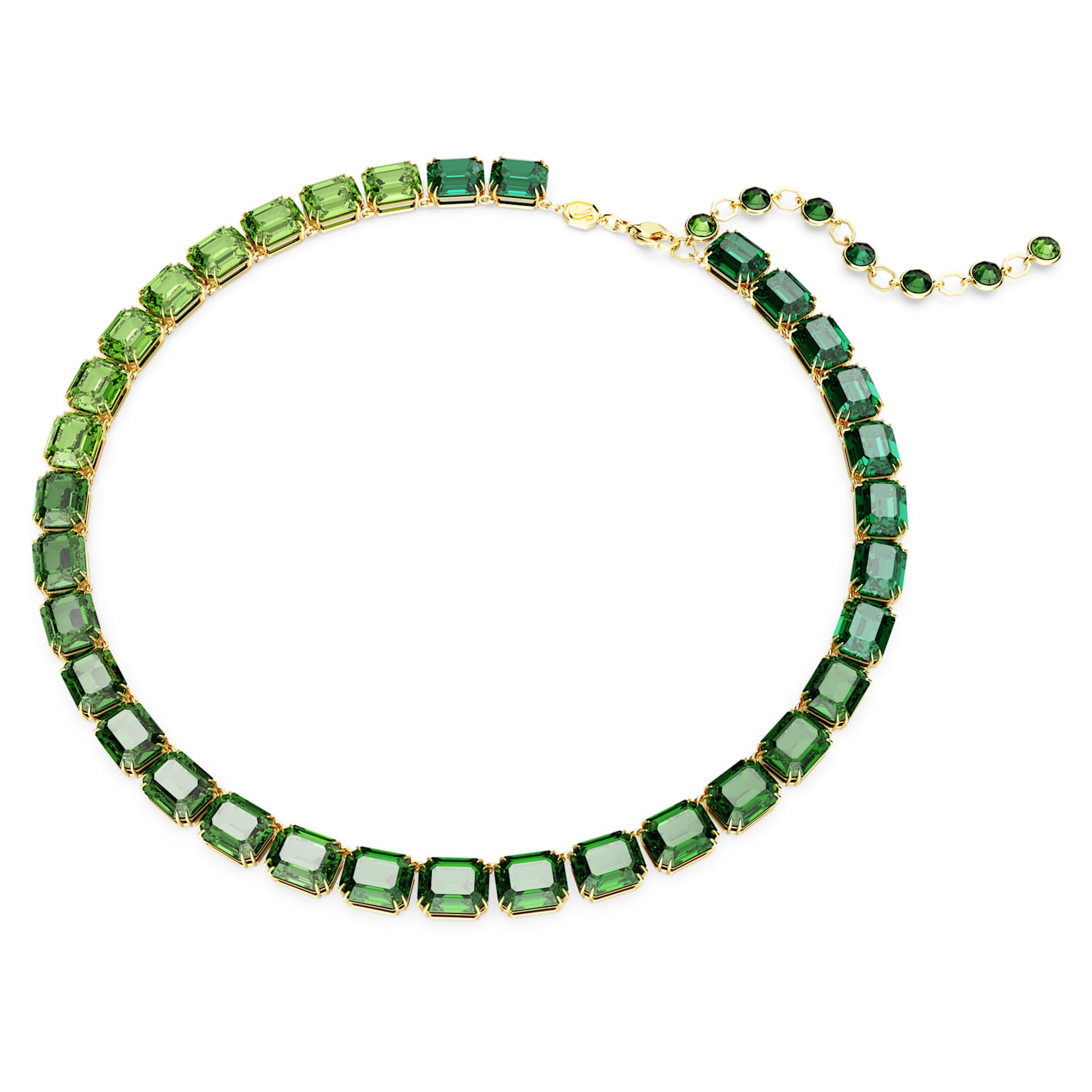 Millenia necklace, Octagon cut, Colour gradient, Green, Gold-tone plated by SWAROVSKI