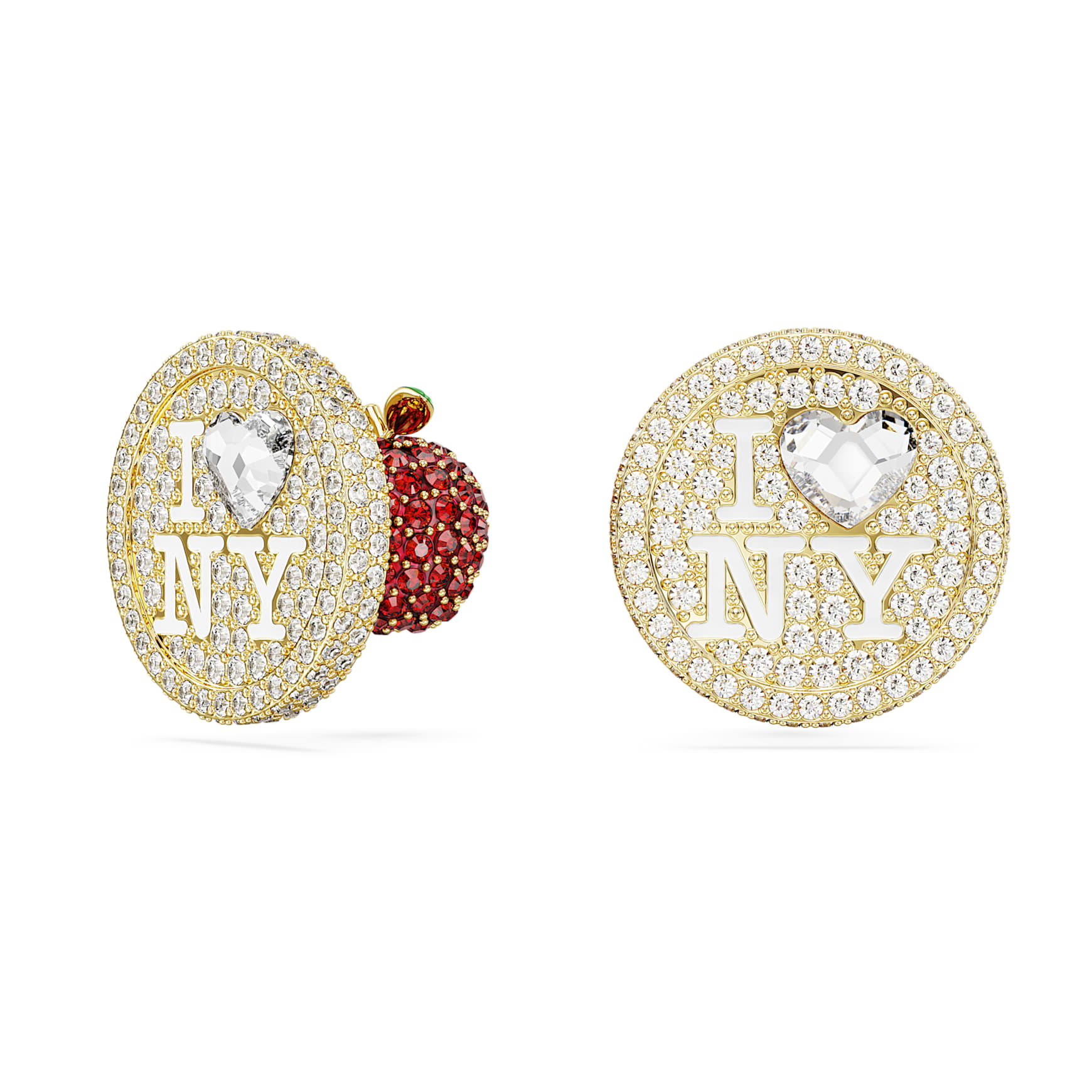 I LOVE NY stud earrings, White, Gold-tone plated by SWAROVSKI
