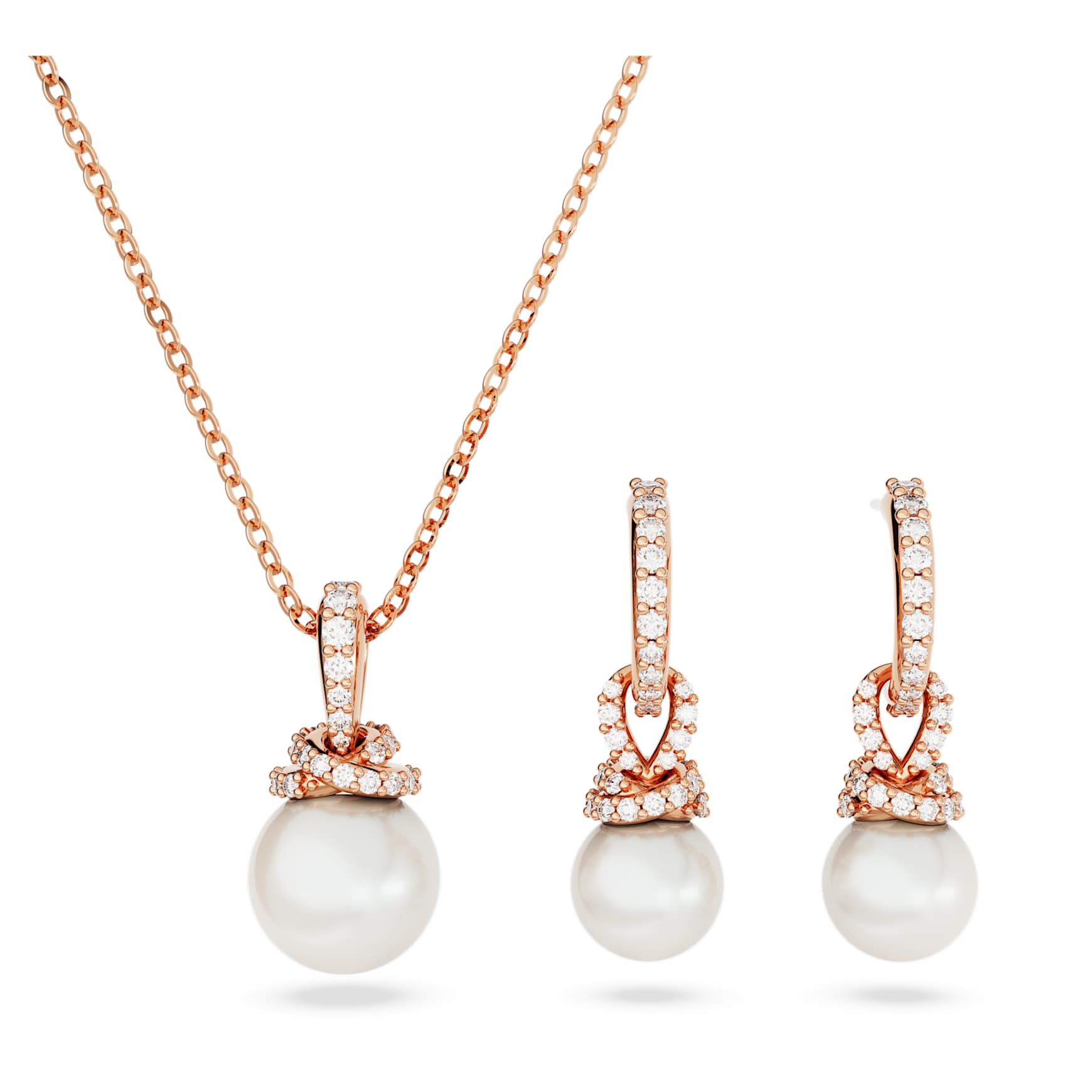 Originally set, Crystal pearl, White, 18K rose gold finish