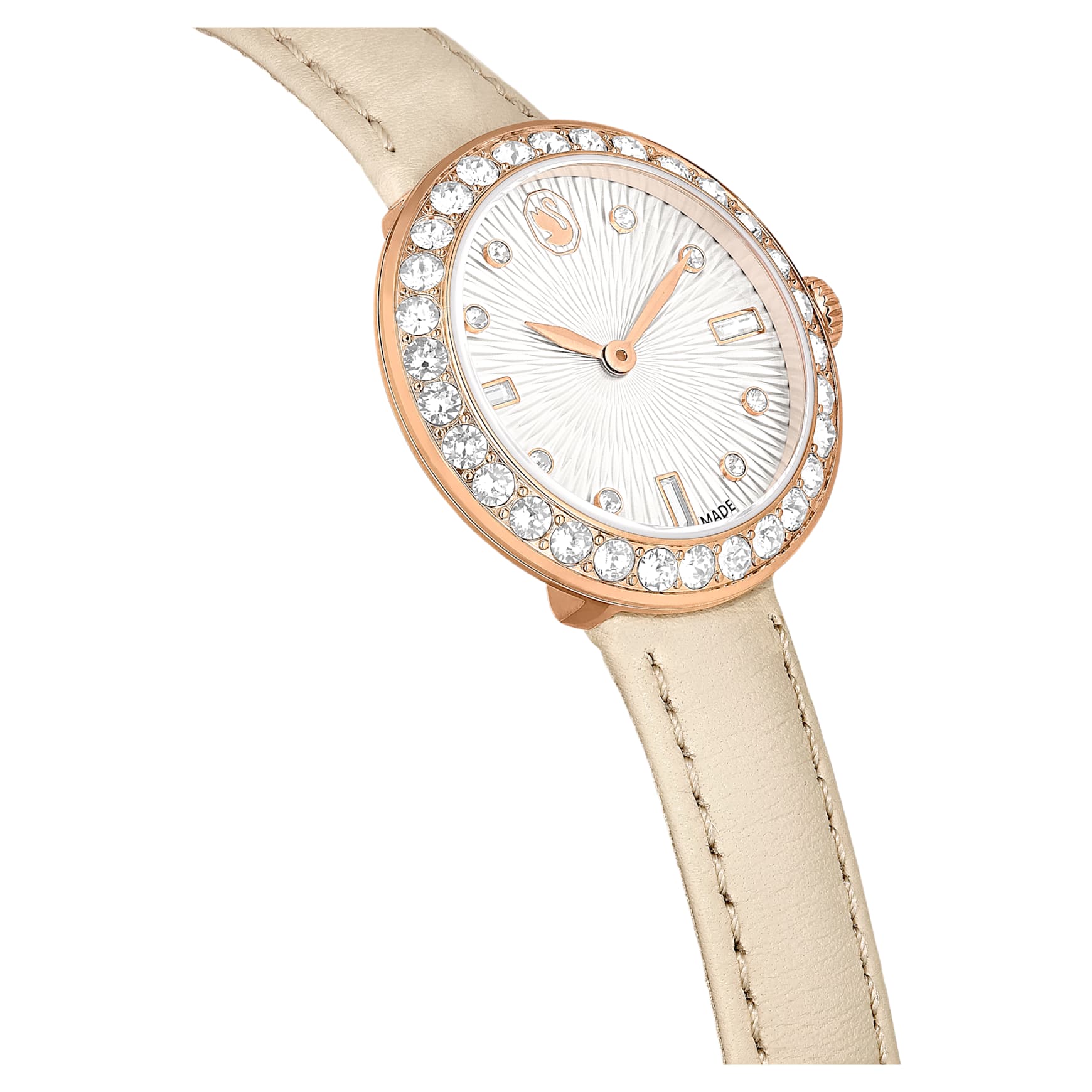 Matrix tennis 7-link watch, Swiss Made, Leather strap, Grey, Rose gold-tone finish by SWAROVSKI