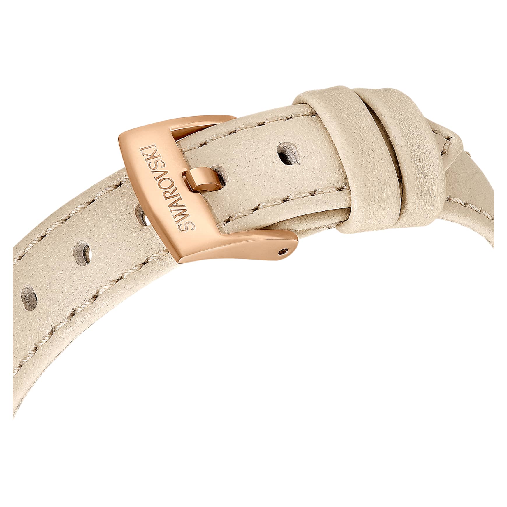 Matrix tennis 7-link watch, Swiss Made, Leather strap, Grey, Rose gold-tone finish by SWAROVSKI