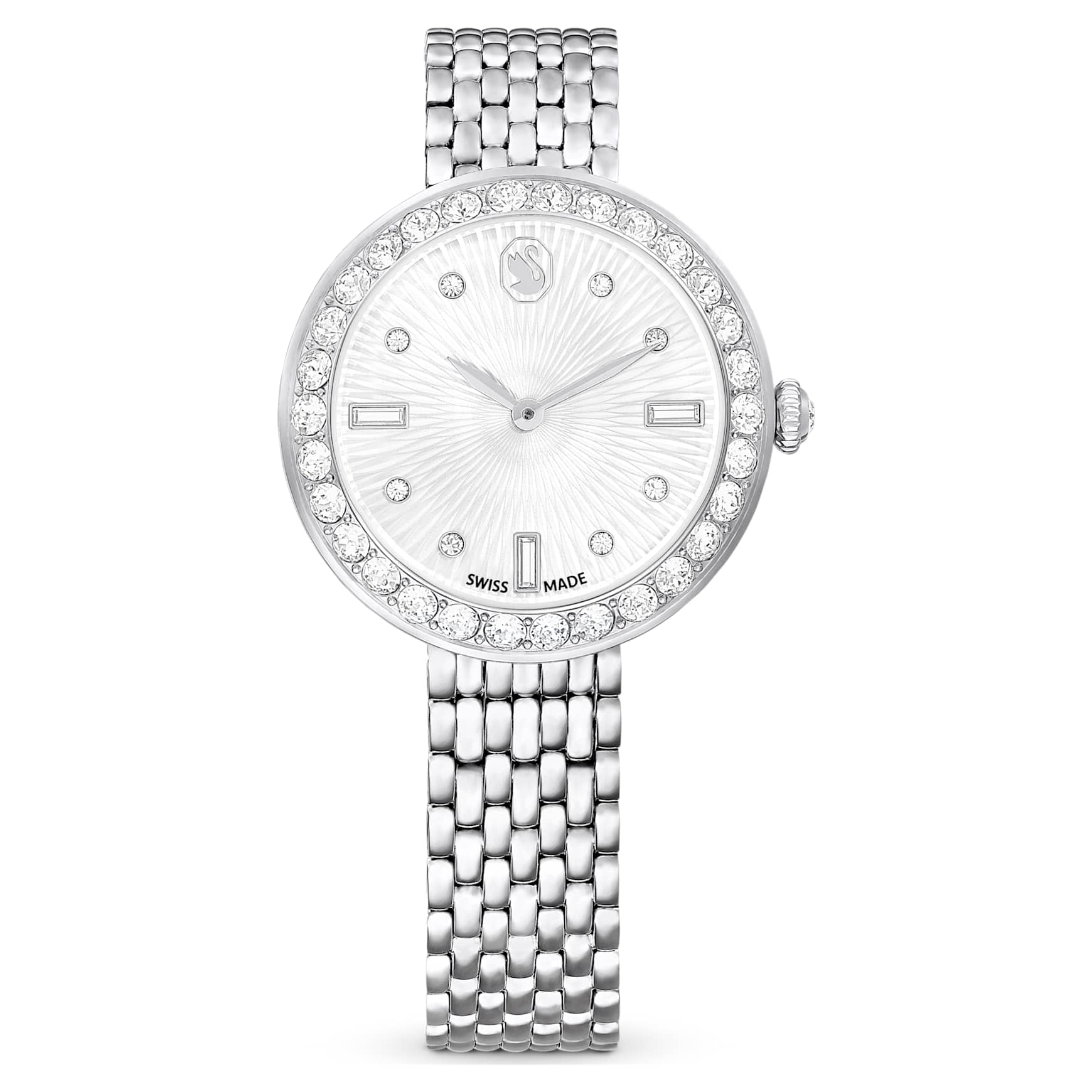 Matrix tennis 7-link watch, Swiss Made, Metal bracelet, Silver Tone, Stainless steel by SWAROVSKI