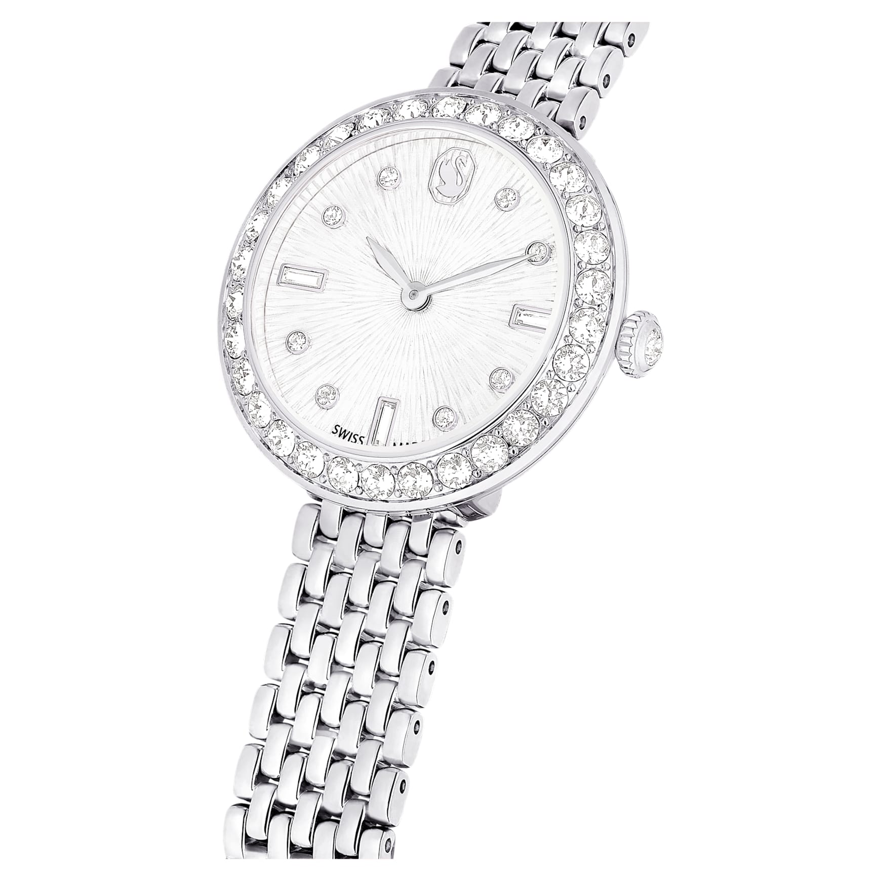 Matrix tennis 7-link watch, Swiss Made, Metal bracelet, Silver Tone, Stainless steel by SWAROVSKI