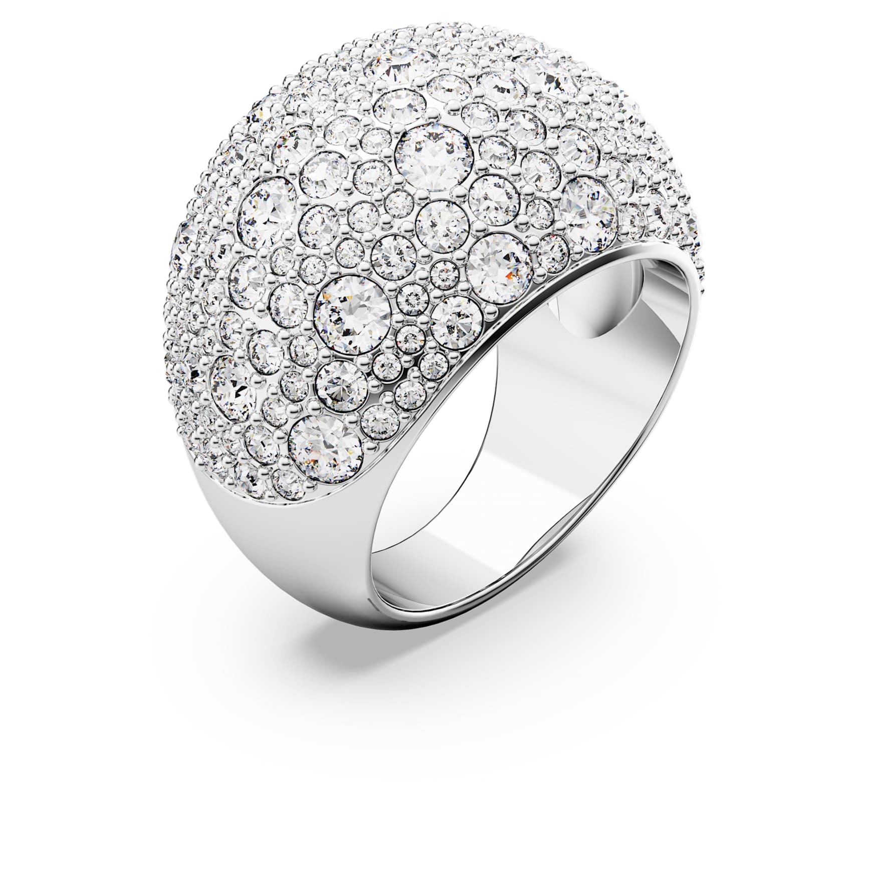 Sublima cocktail ring, Moon, White, Rhodium plated