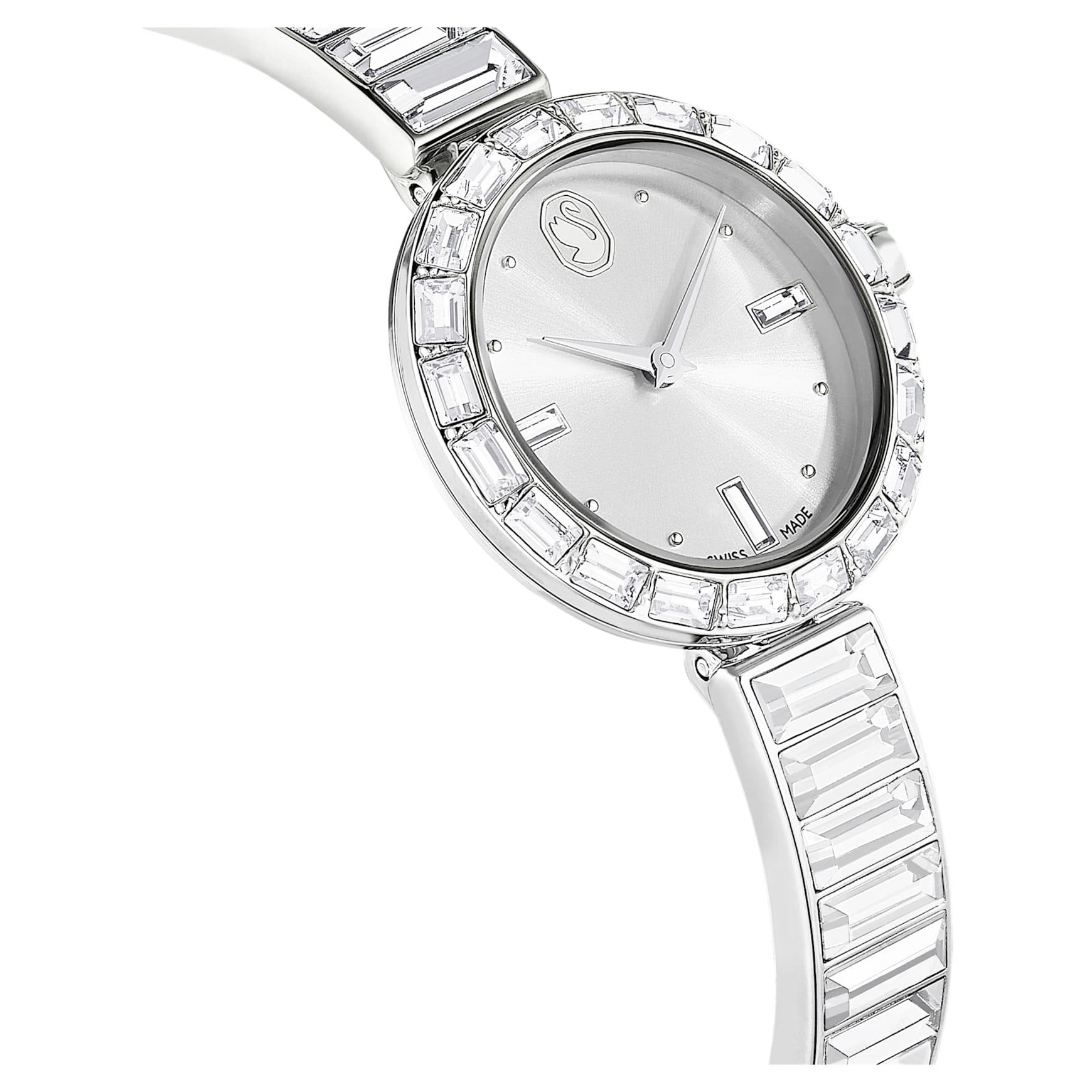 Matrix bangle watch, Swiss Made, Crystal bracelet, White, Stainless steel by SWAROVSKI