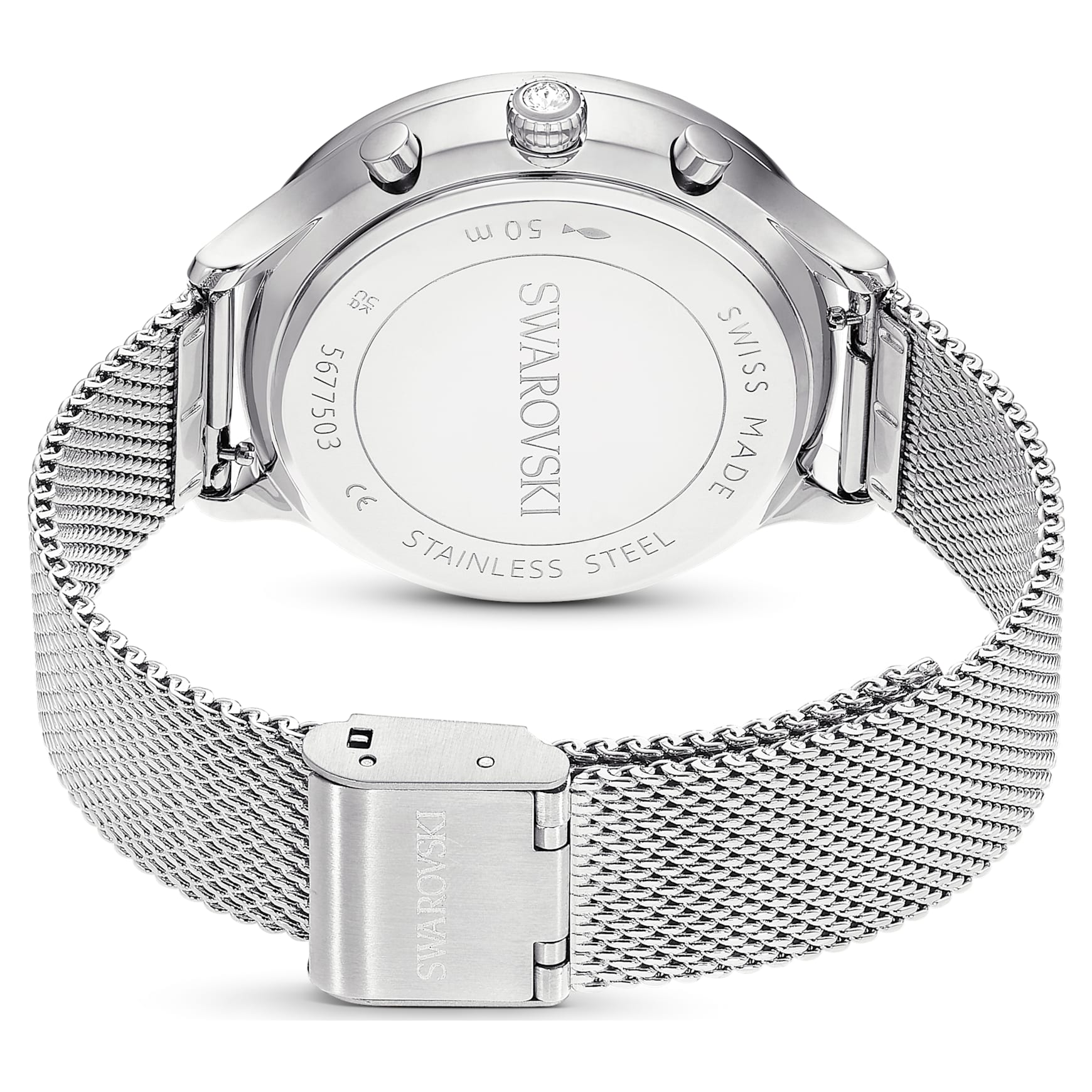 Nova chrono watch, Swiss Made, Metal bracelet, Silver Tone, Stainless steel by SWAROVSKI