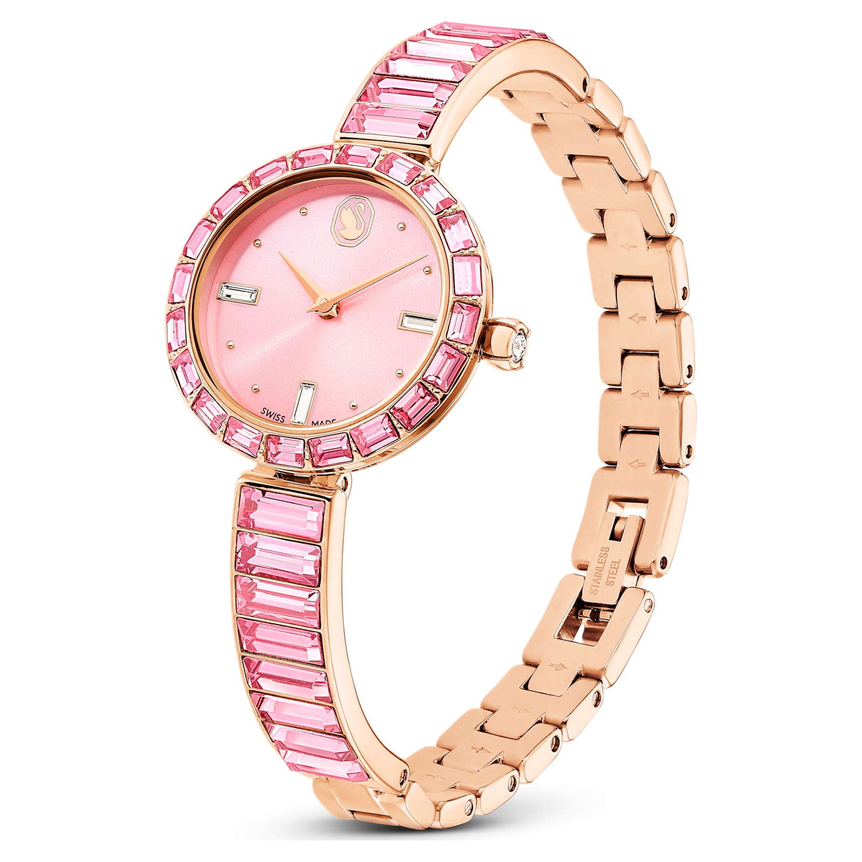 Matrix bangle watch, Swiss Made, Crystal bracelet, Pink, Rose gold-tone finish by SWAROVSKI
