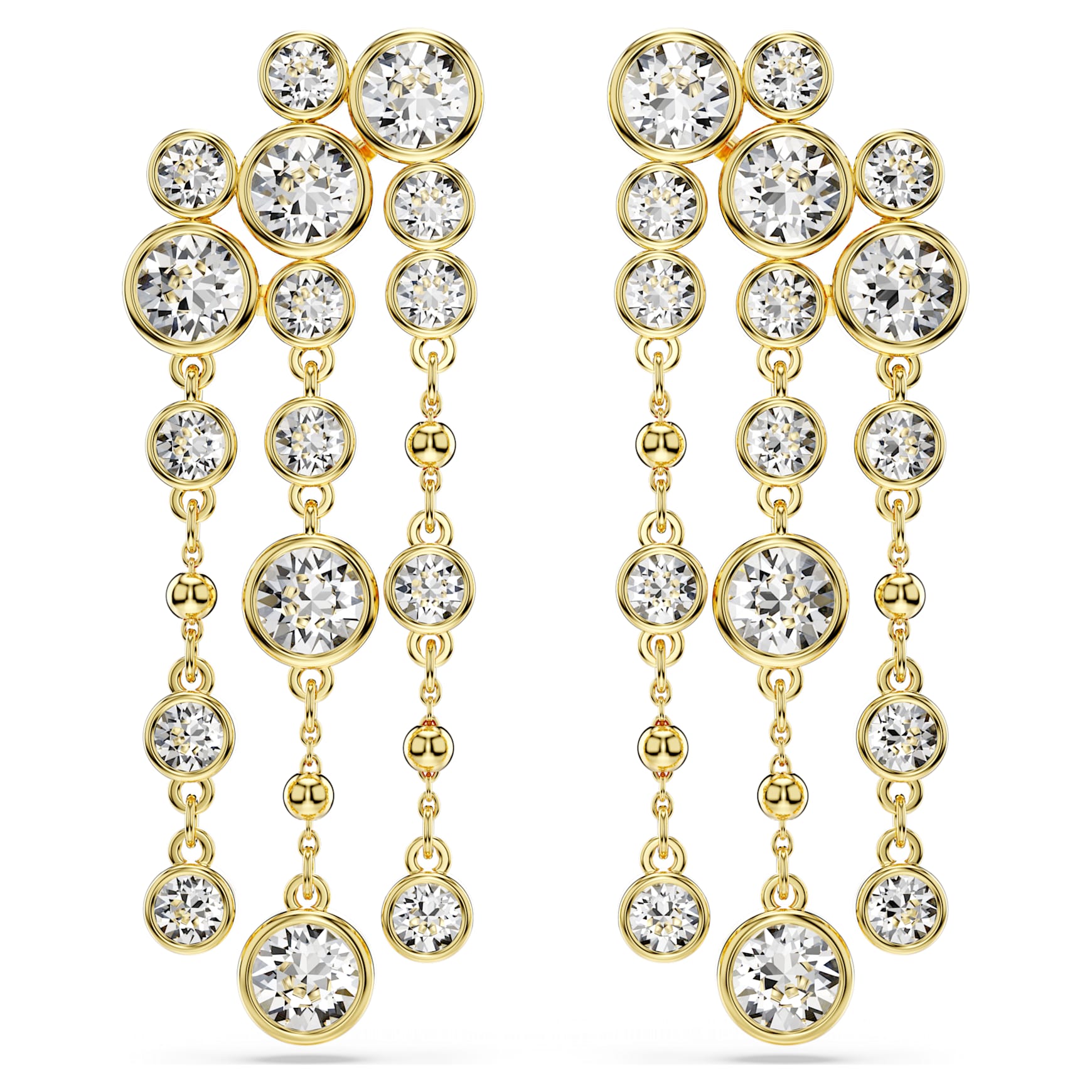 Imber drop earrings, Round cut, Chandelier, White, 18K gold finish