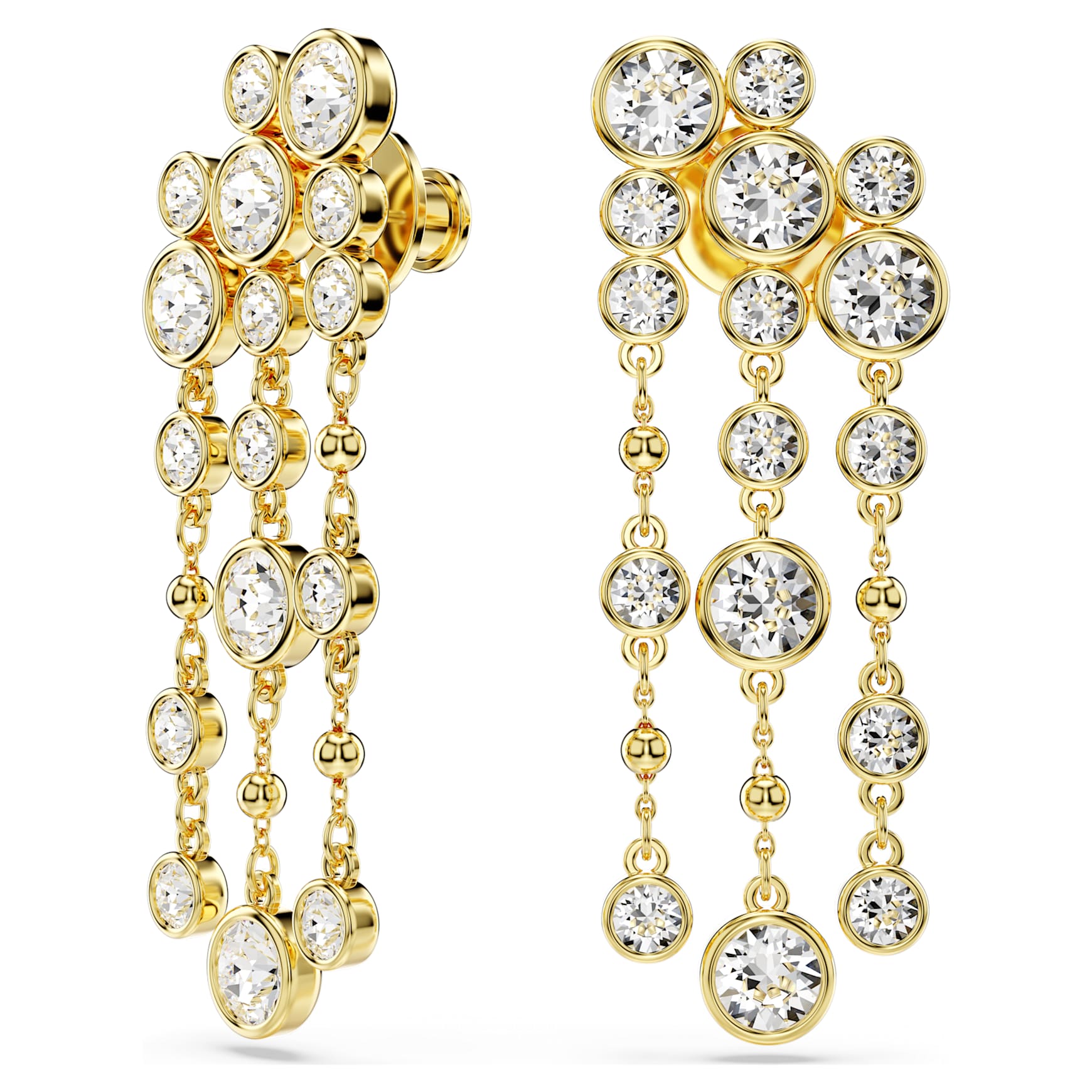 Imber drop earrings, Round cut, Chandelier, White, 18K gold finish