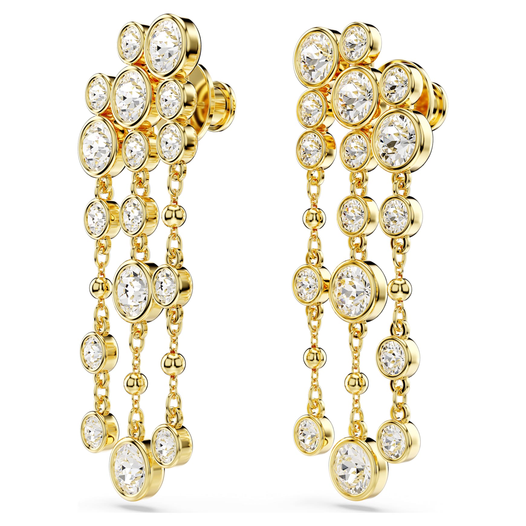Imber drop earrings, Round cut, Chandelier, White, 18K gold finish