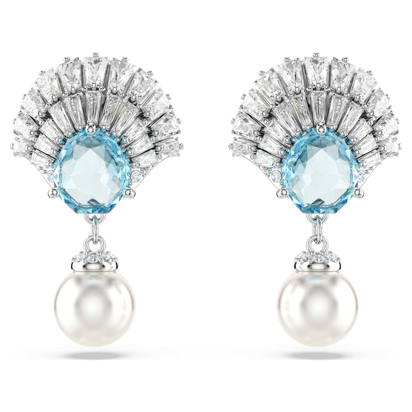 Idyllia drop earrings, Crystal pearl, Shell, Blue, Rhodium plated by SWAROVSKI
