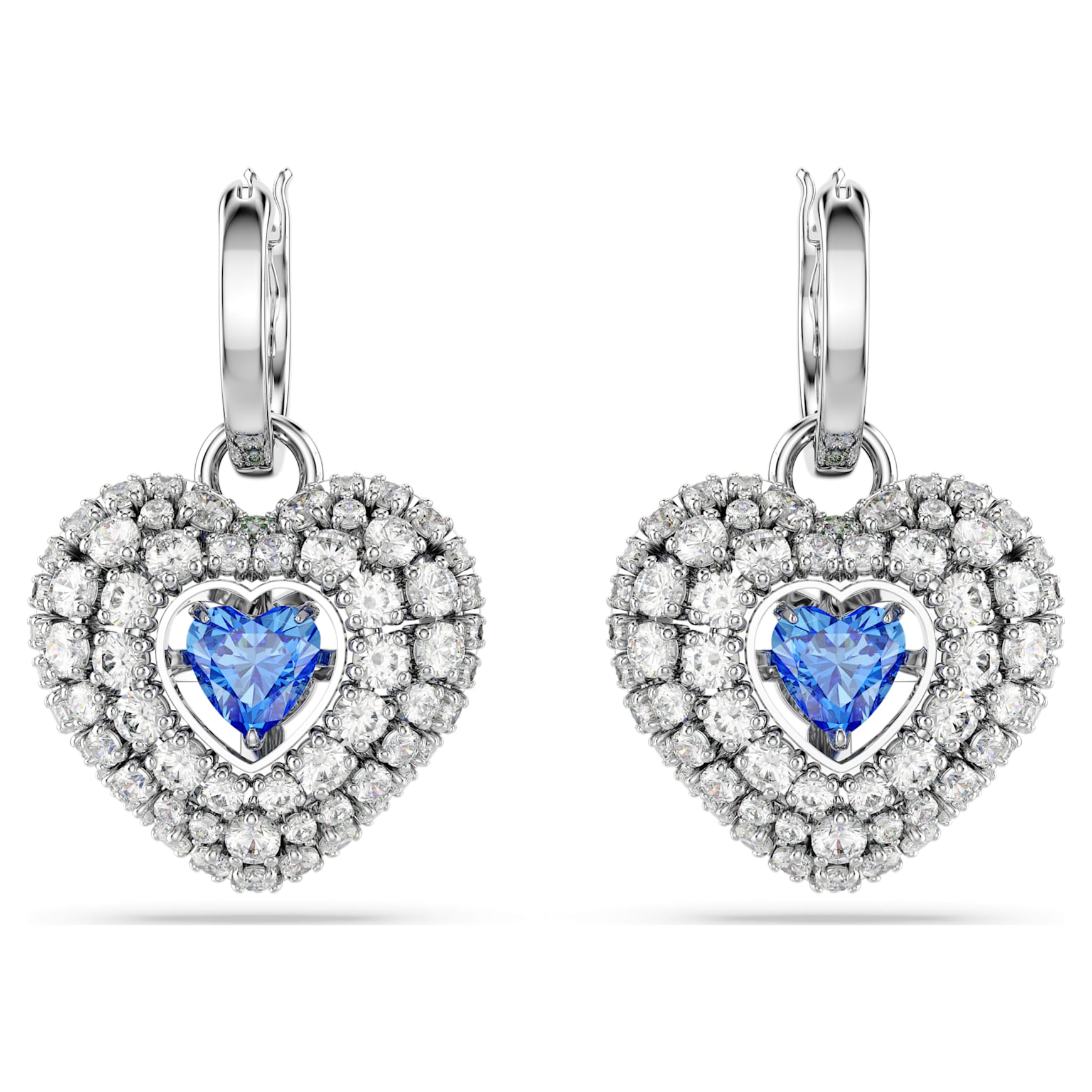Hyperbola drop earrings, Heart, Blue, Rhodium plated by SWAROVSKI