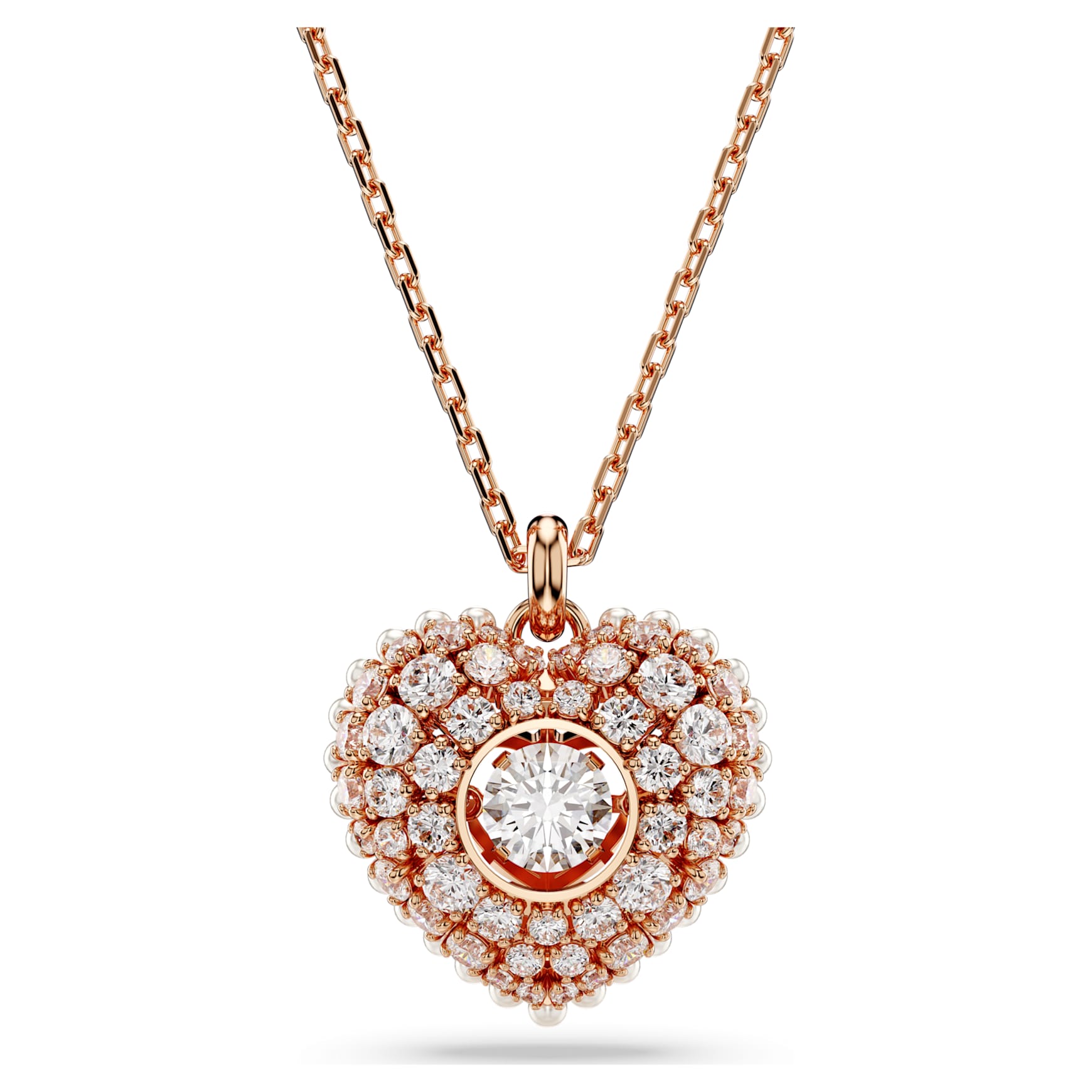 Idyllia pendant, Crystal pearl, Heart, White, Rose gold-tone plated by SWAROVSKI