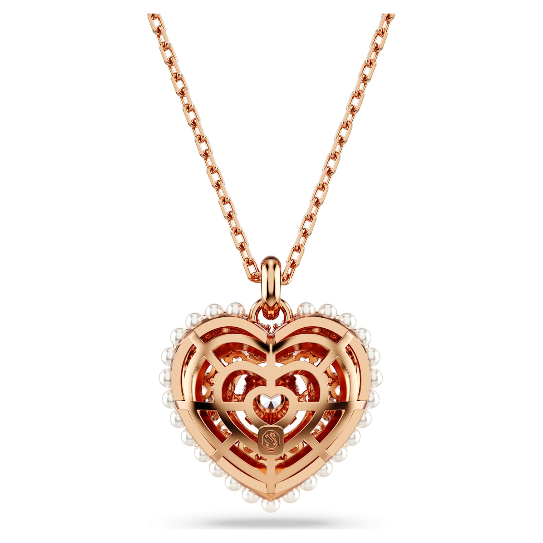 Idyllia pendant, Crystal pearl, Heart, White, Rose gold-tone plated by SWAROVSKI