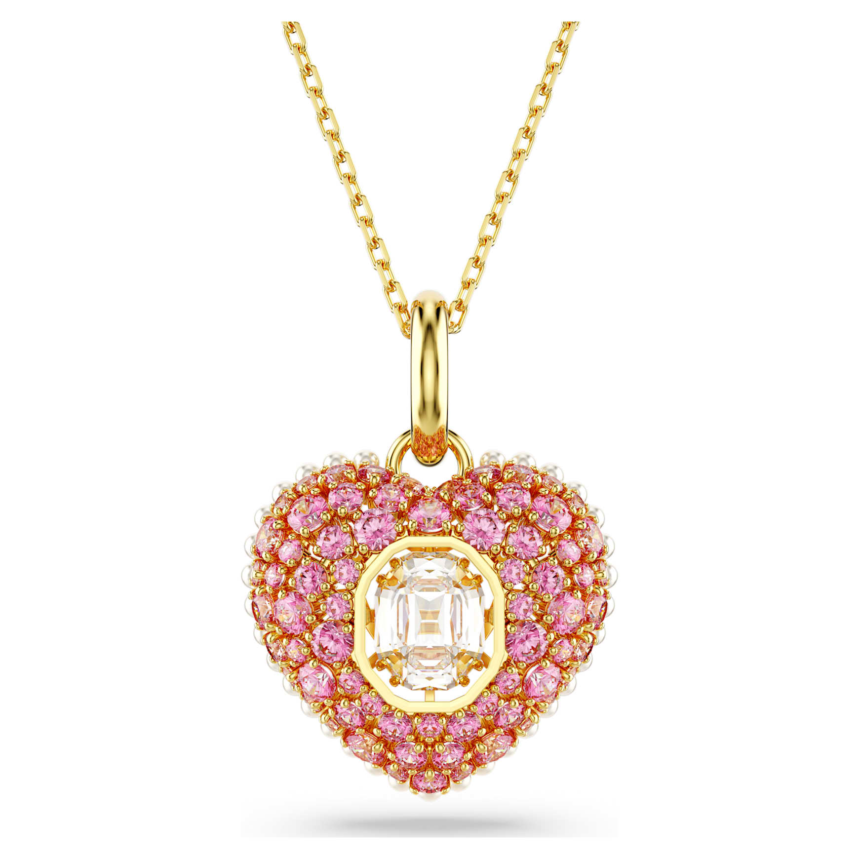 Idyllia pendant, Octagon cut, Crystal pearl, Heart, Pink, Gold-tone plated by SWAROVSKI