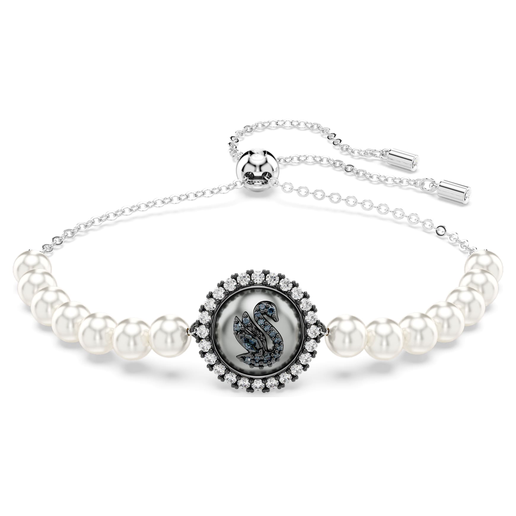 Swan bracelet, Crystal pearl, Swan, Gray, Rhodium plated by SWAROVSKI
