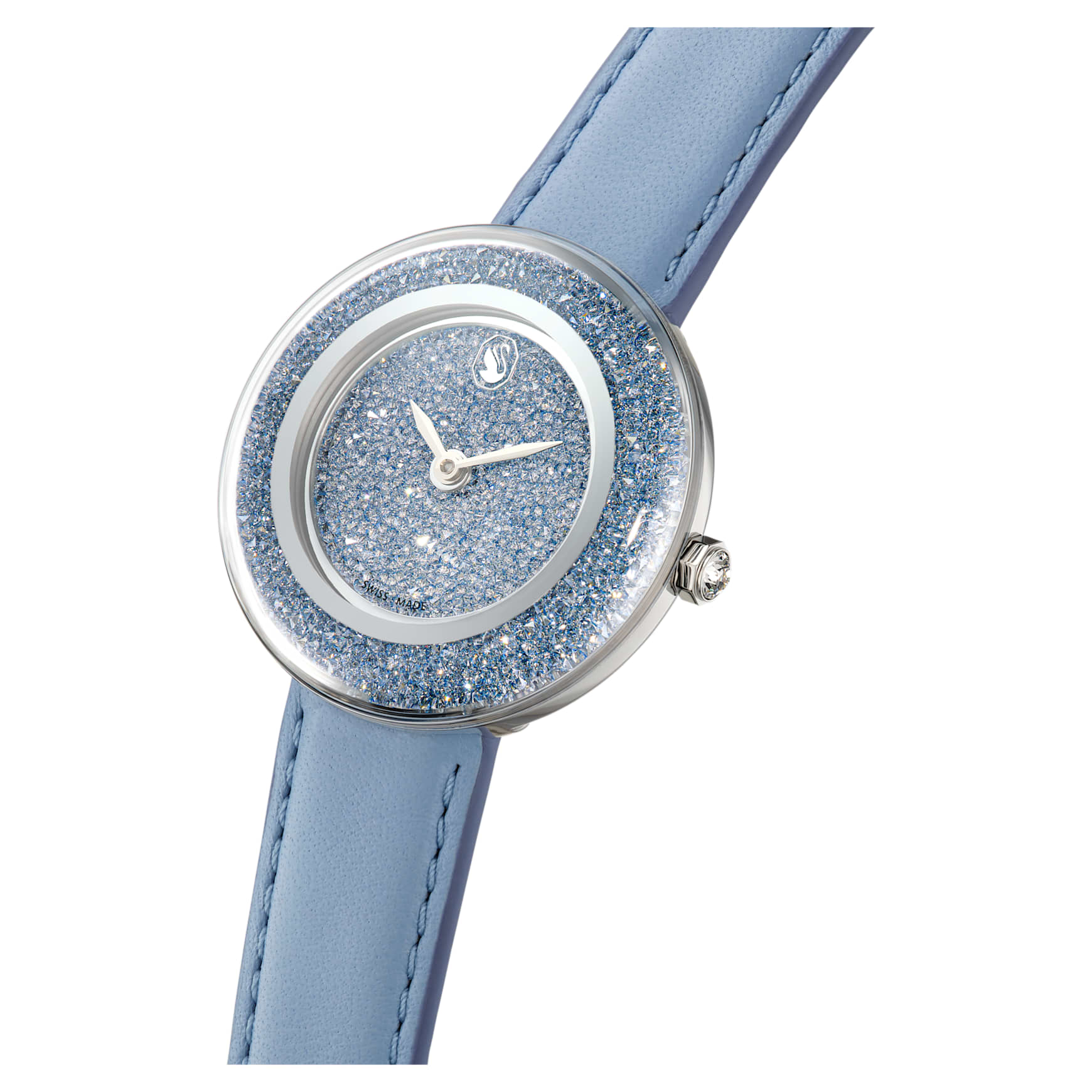 Crystalline lustre watch, Swiss Made, Leather strap, Blue, Stainless steel by SWAROVSKI