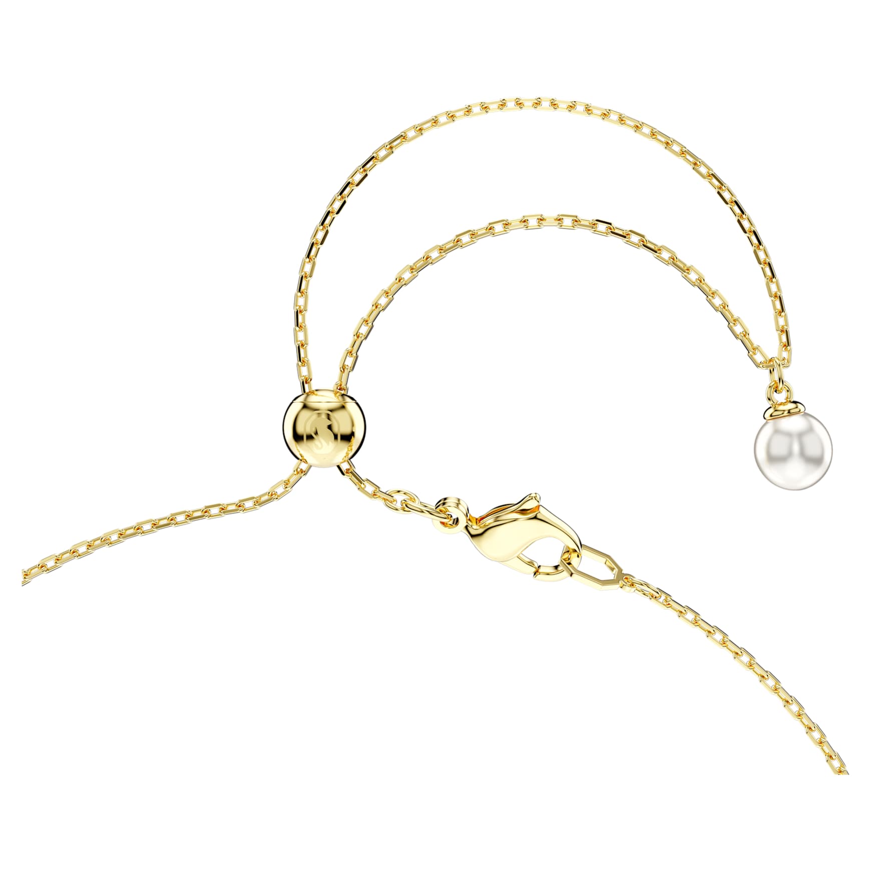 Idyllia Y pendant, Crystal pearl, Shell, White, 18K gold finish