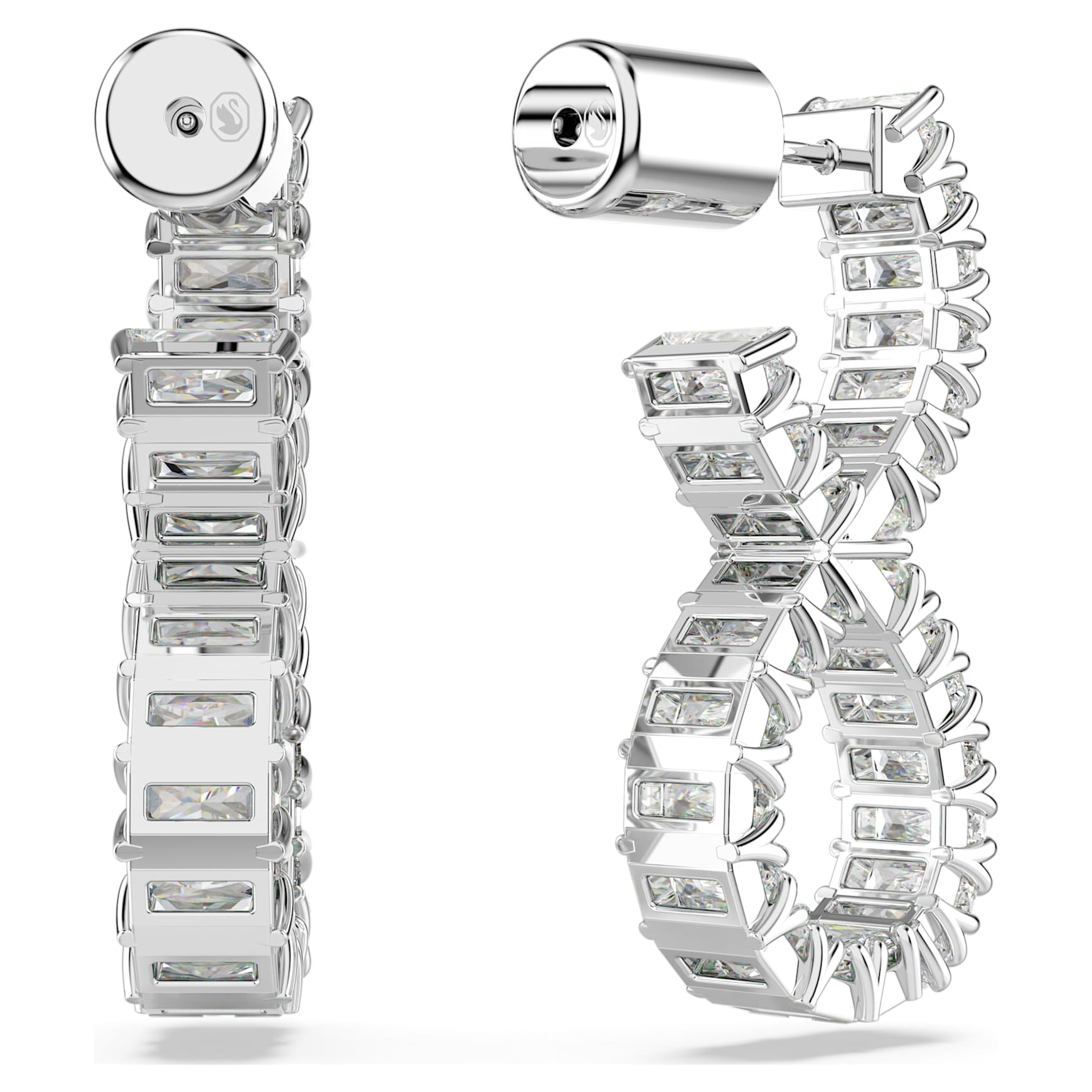 Hyperbola hoop earrings, Infinity, White, Rhodium plated by SWAROVSKI
