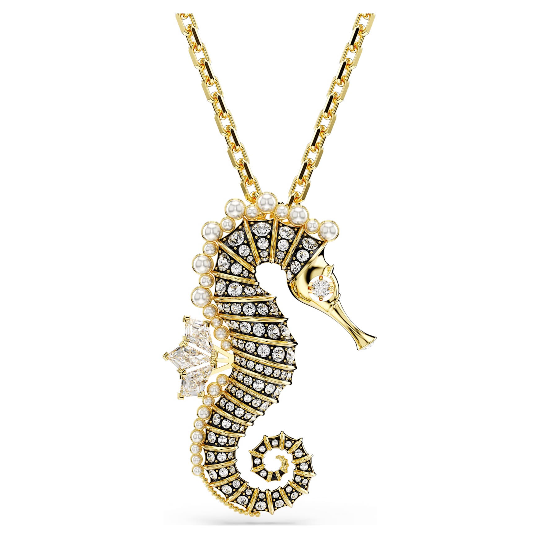 Idyllia pendant, Crystal pearls, Seahorse, Pink, Rose lacquered by SWAROVSKI