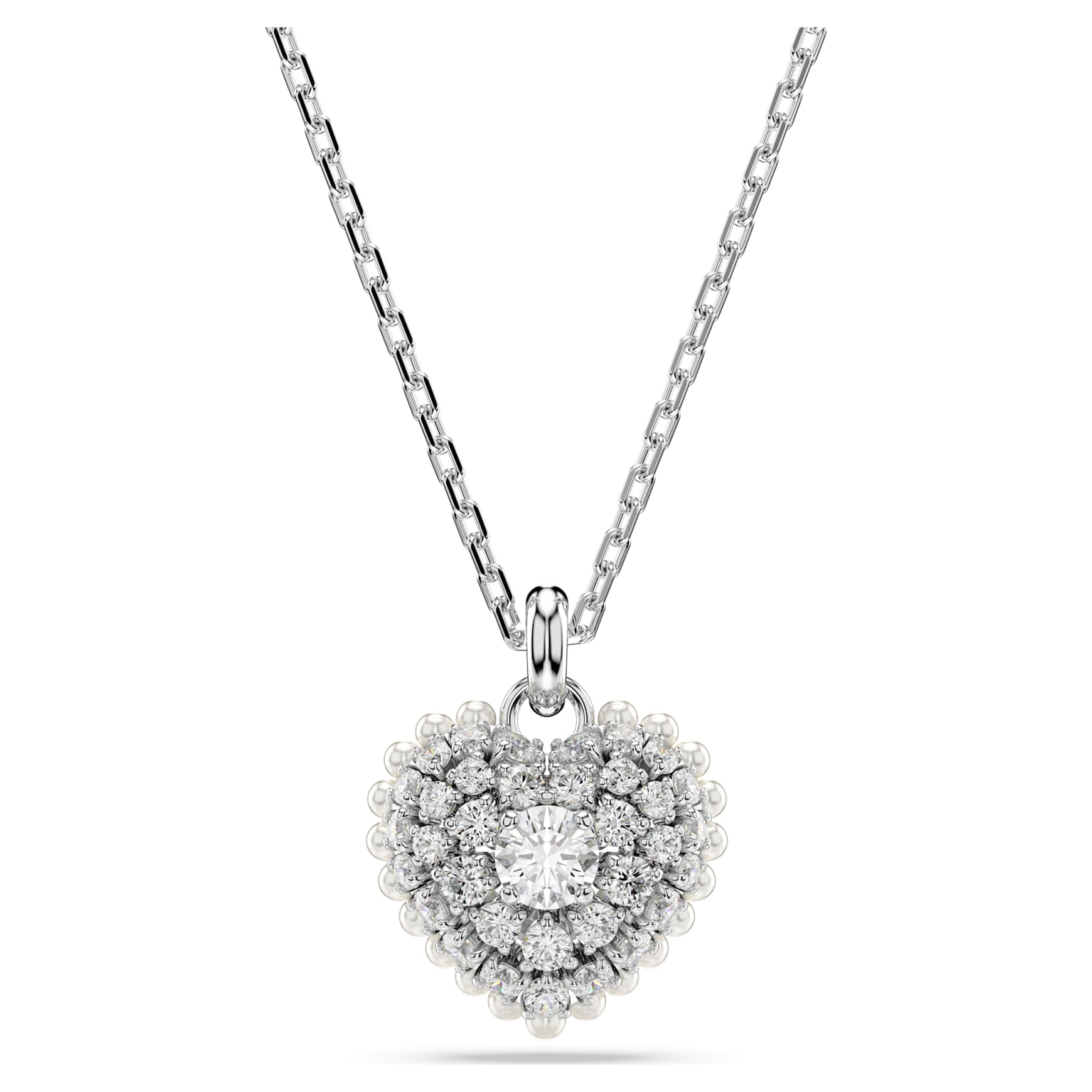 Idyllia pendant, Heart, White, Rhodium plated by SWAROVSKI