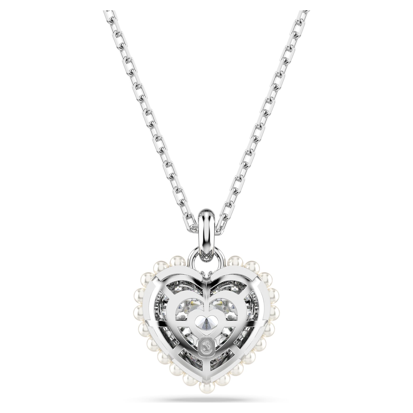 Idyllia pendant, Heart, White, Rhodium plated by SWAROVSKI