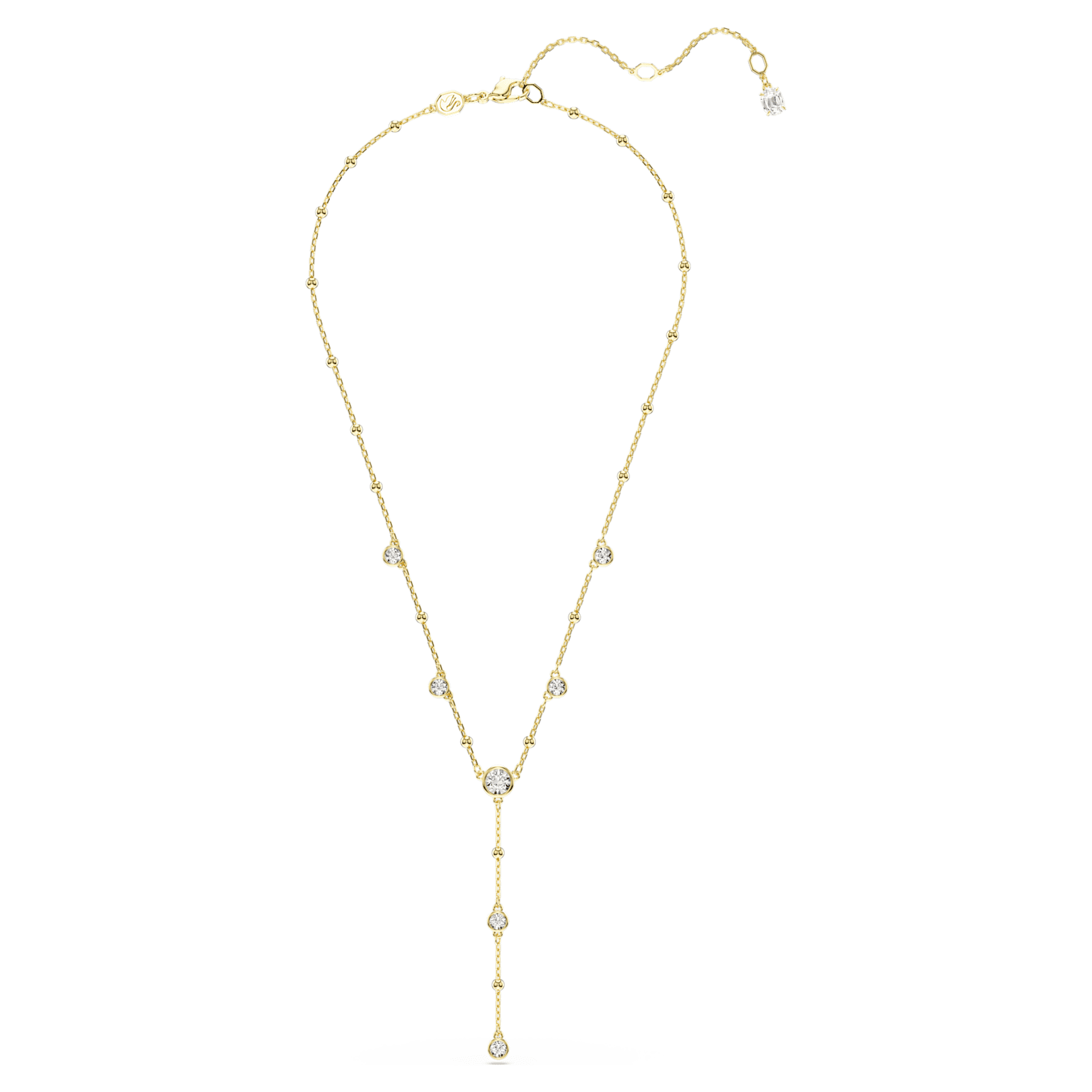 Imber Y necklace, Round cut, White, 18K gold finish