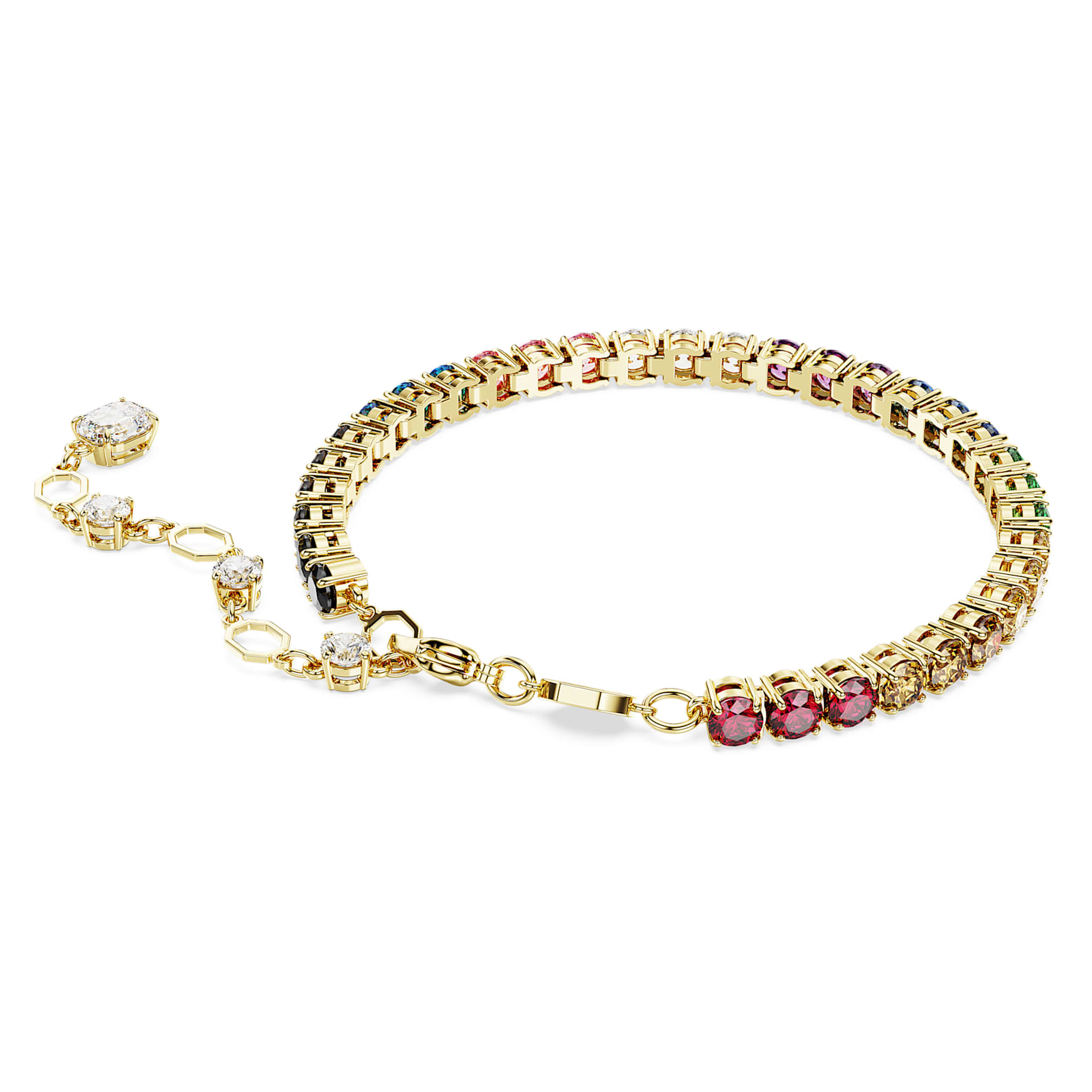 Matrix Tennis bracelet, Round cut, Multicoloured, 18K gold finish