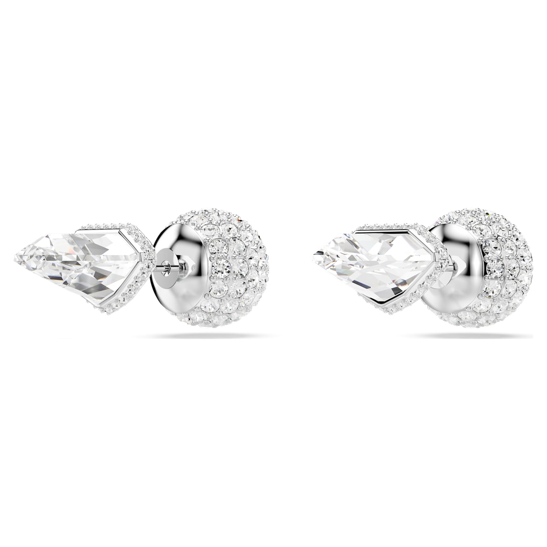 Lucent stud earrings, Pavé, Ball, White, Rhodium plated by SWAROVSKI
