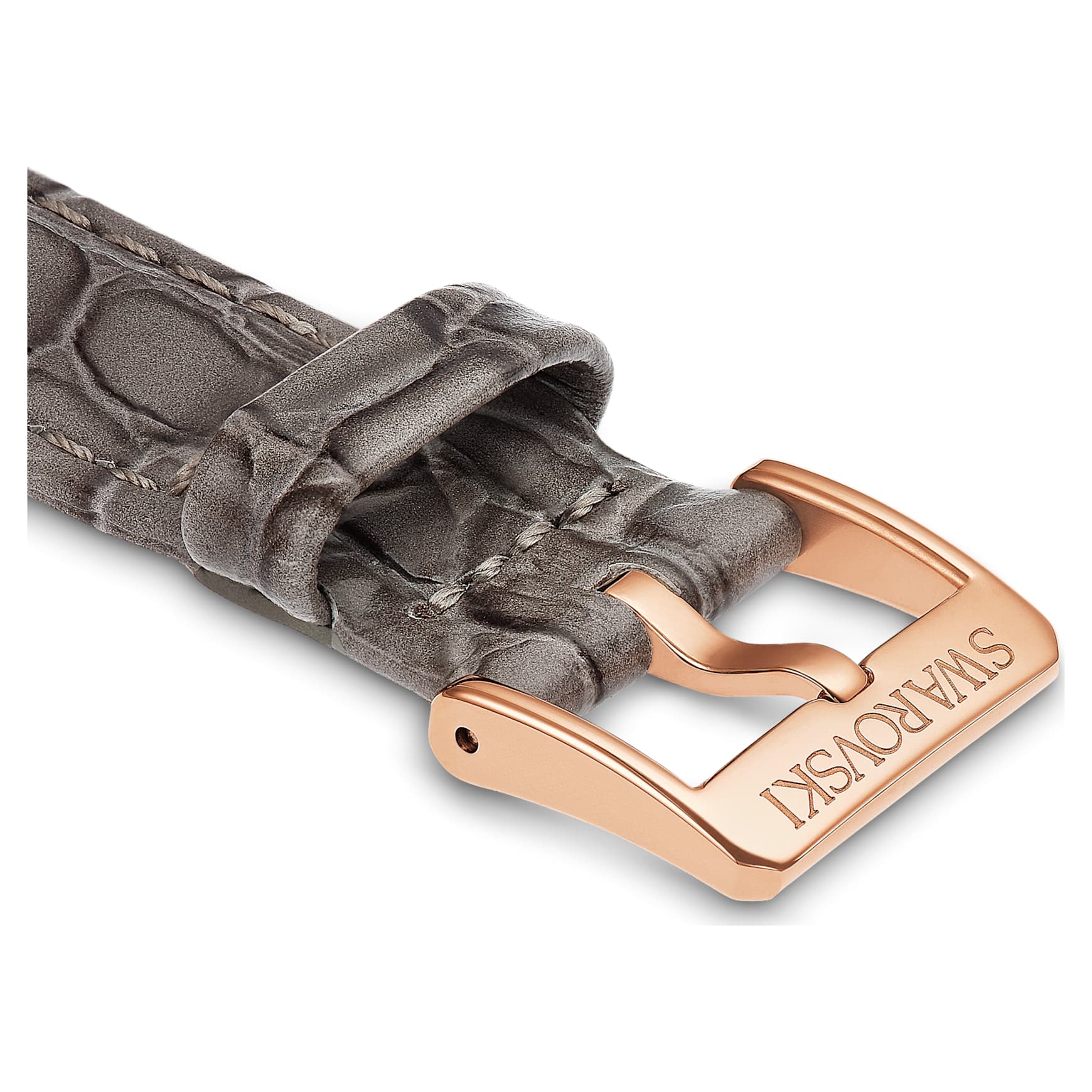 Watch strap, 16 mm (0.63") width, Leather with stitching, Gray by SWAROVSKI