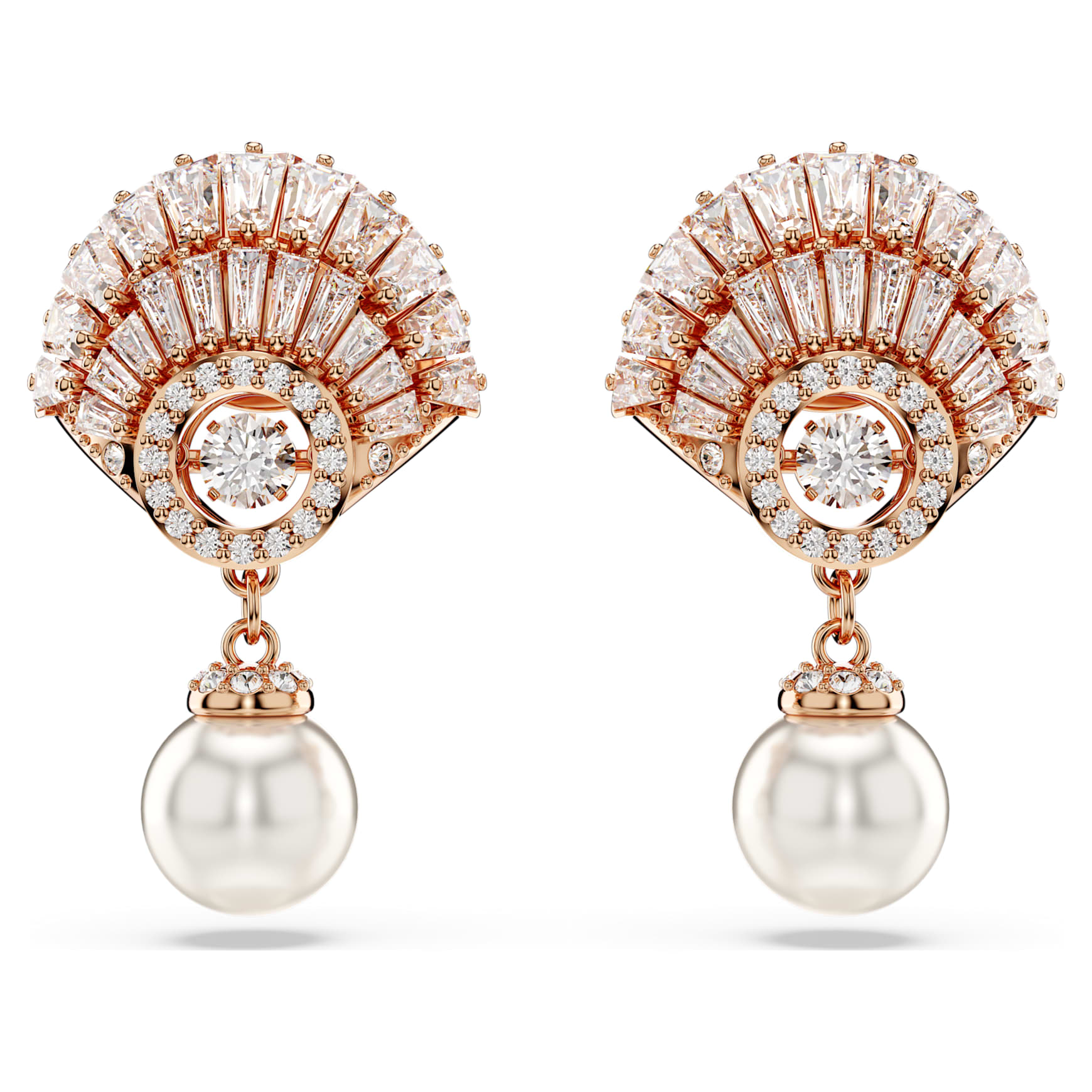 Idyllia drop earrings, Crystal pearl, Shell, White, 18K rose gold finish