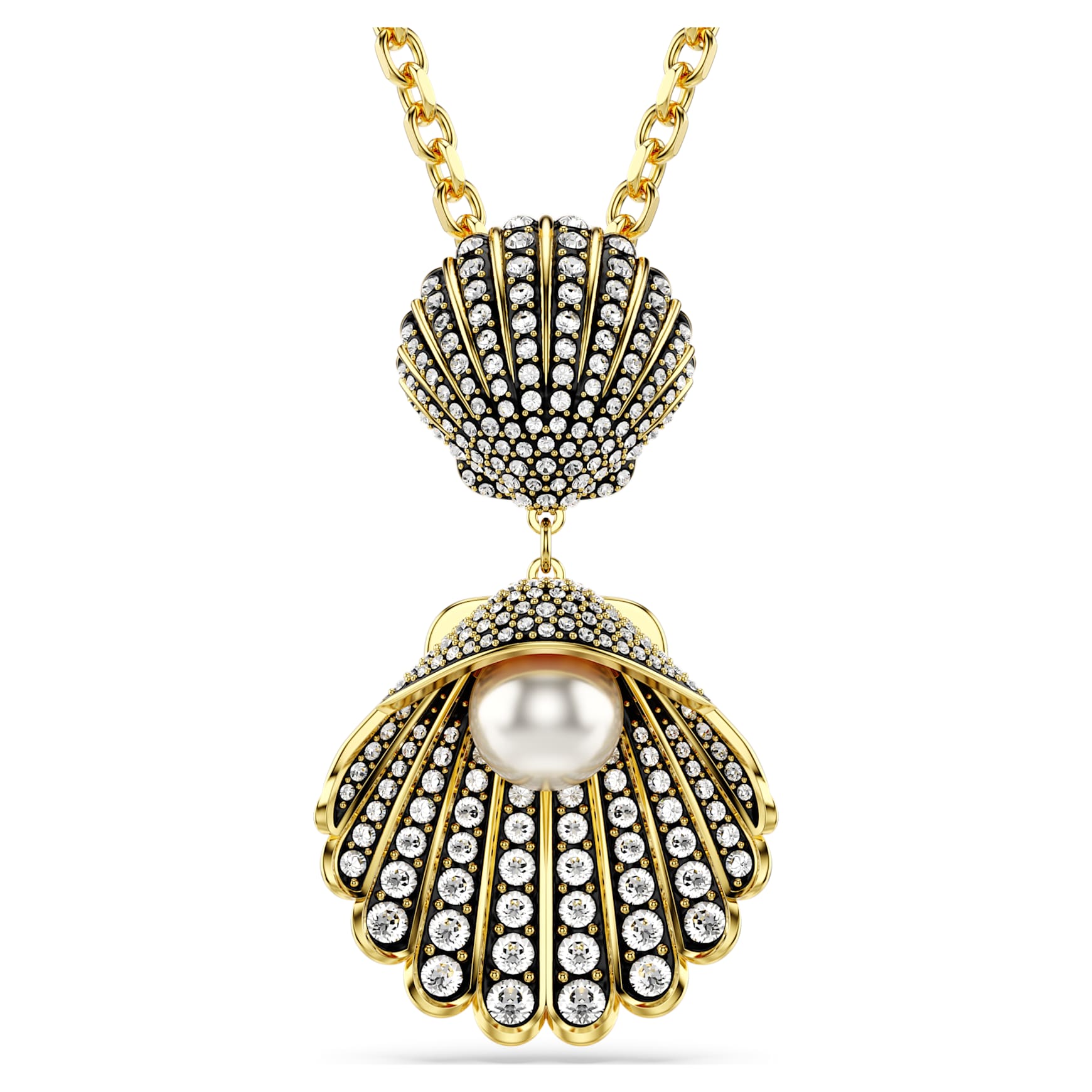 Idyllia pendant, Crystal pearl, Mixed cuts, Shell, White, Gold-tone plated by SWAROVSKI