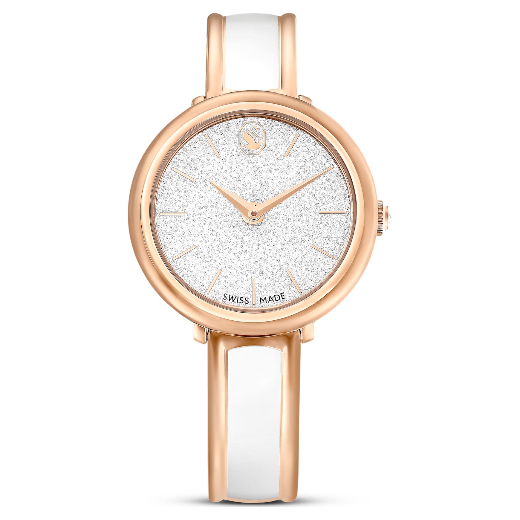 Crystalline bangle watch, Swiss Made, Metal bracelet, White, Rose gold-tone finish by SWAROVSKI