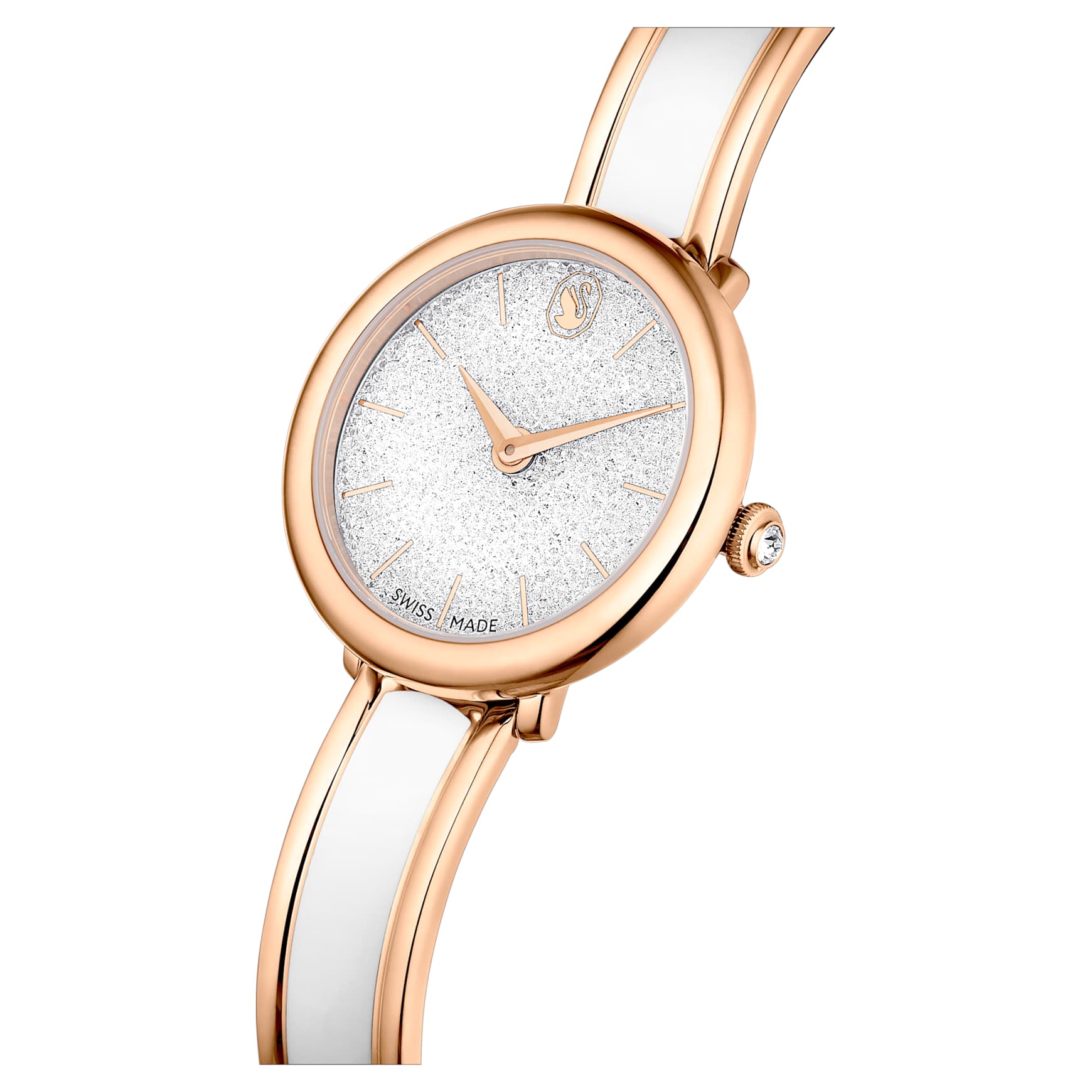 Crystalline bangle watch, Swiss Made, Metal bracelet, White, Rose gold-tone finish by SWAROVSKI