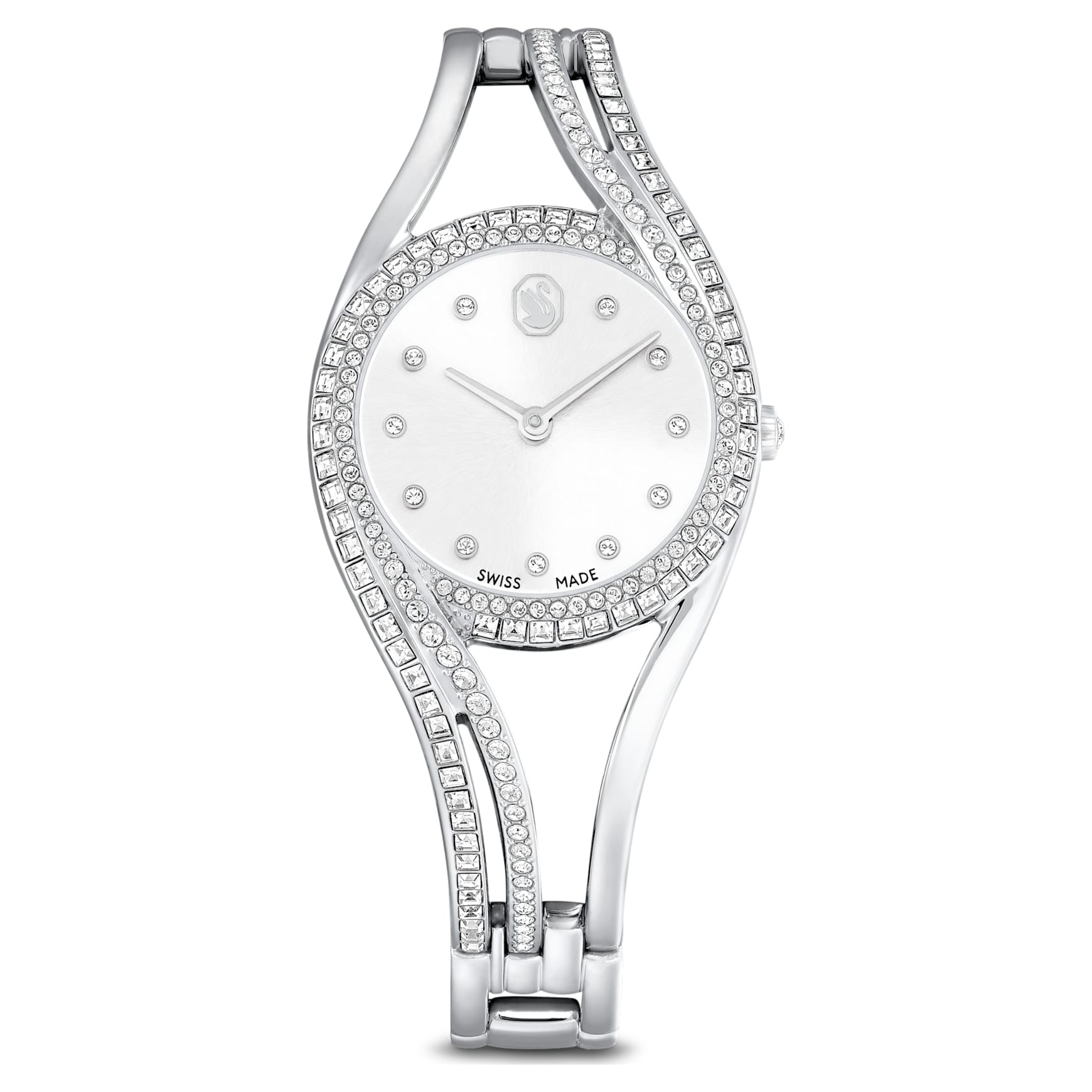 Hyperbola bangle watch, Swiss Made, Silver tone, Stainless steel by SWAROVSKI