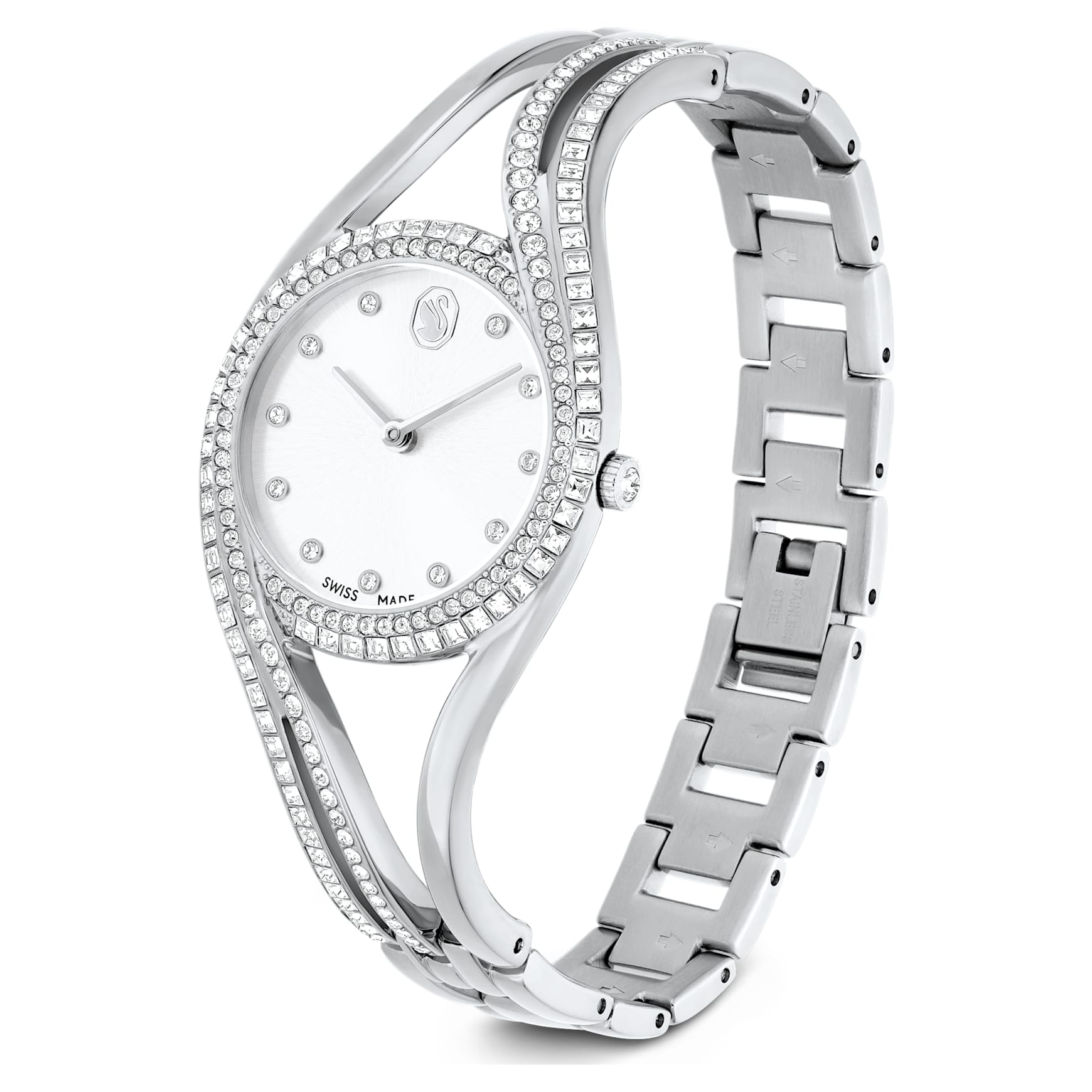 Hyperbola bangle watch, Swiss Made, Silver tone, Stainless steel by SWAROVSKI