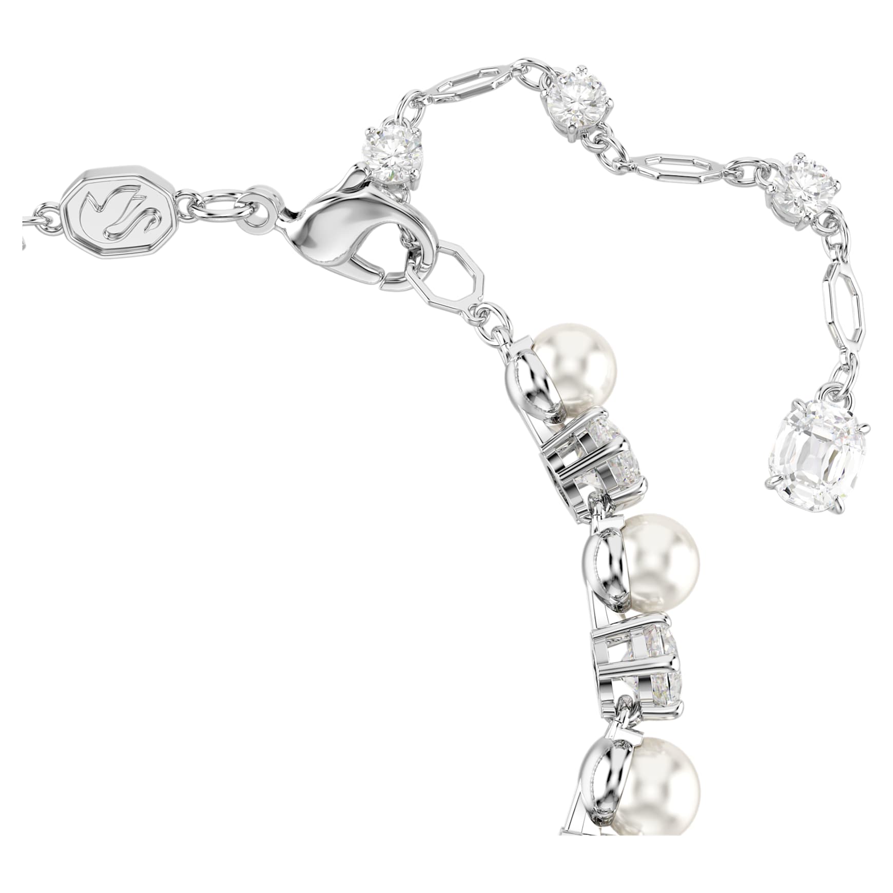 Matrix Tennis bracelet, Crystal pearl, Round cut, White, Rhodium plated by SWAROVSKI