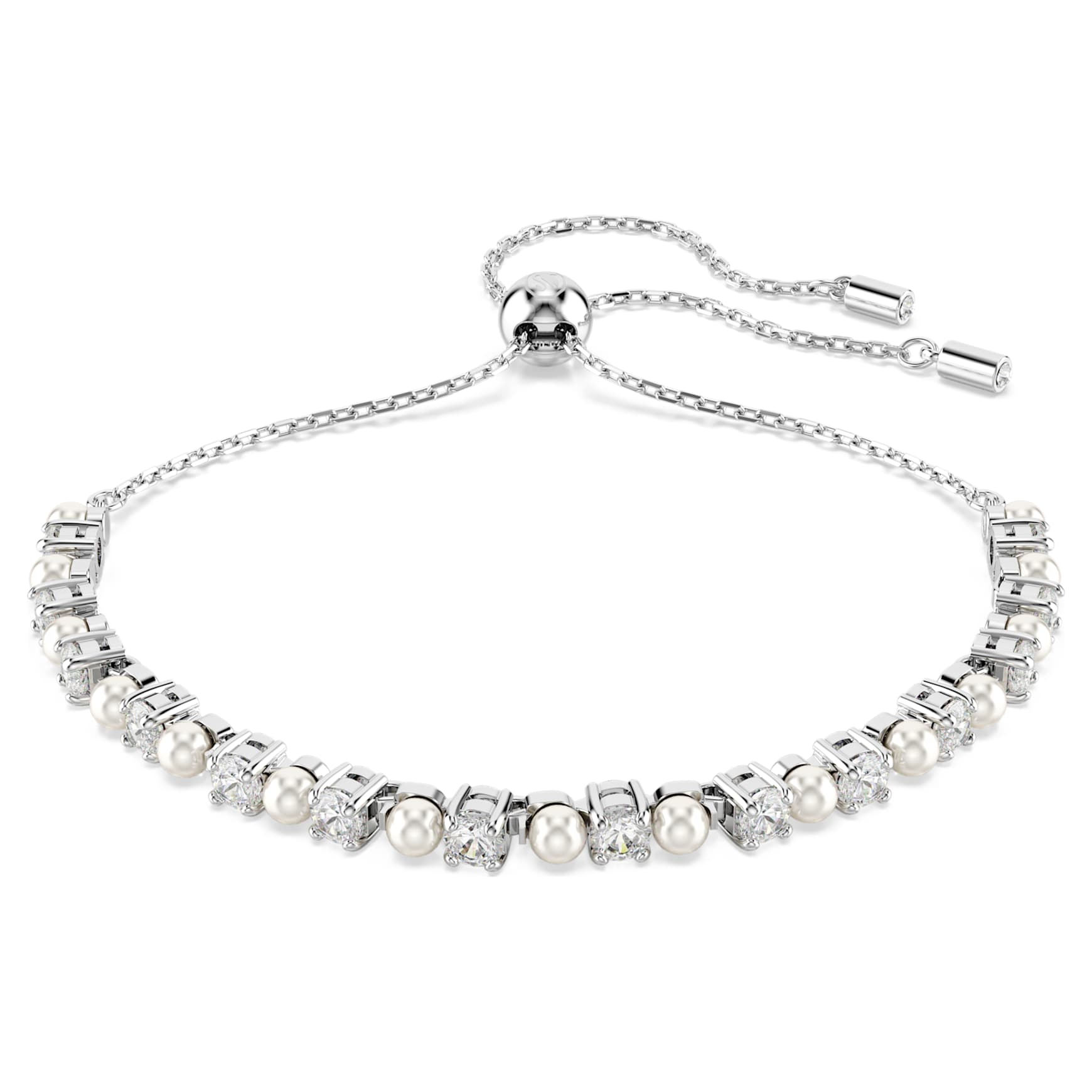 Matrix bracelet, Crystal pearl, Round cut, White, Rhodium plated by SWAROVSKI